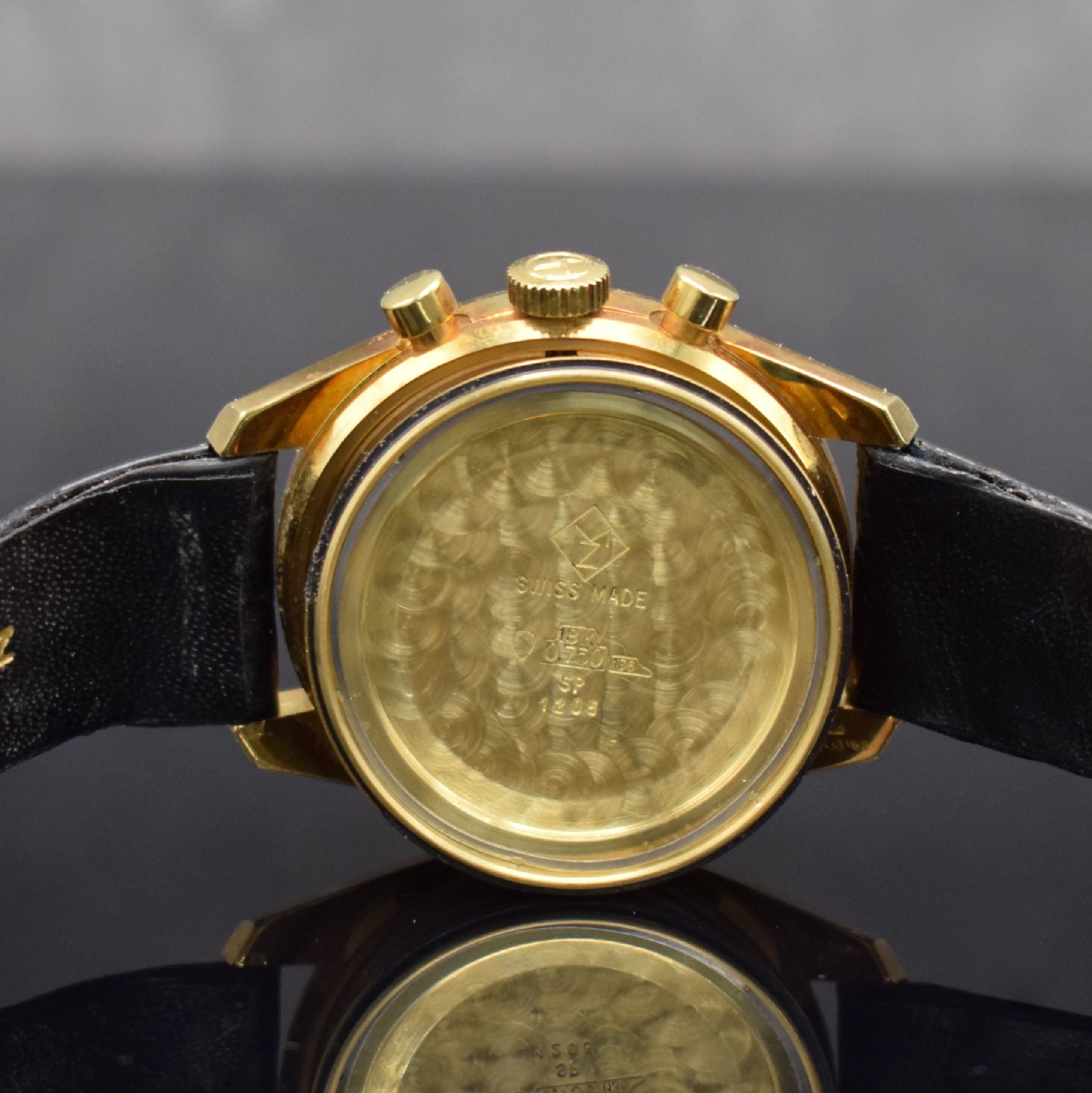 Detail i: ZENITH seltener vintage El Primero Schaltradchronograph im unpoliertem GG 750/000 Gehäuse Referenz 1205, Automatik, Schweiz 1970er Jahre, Boden ...