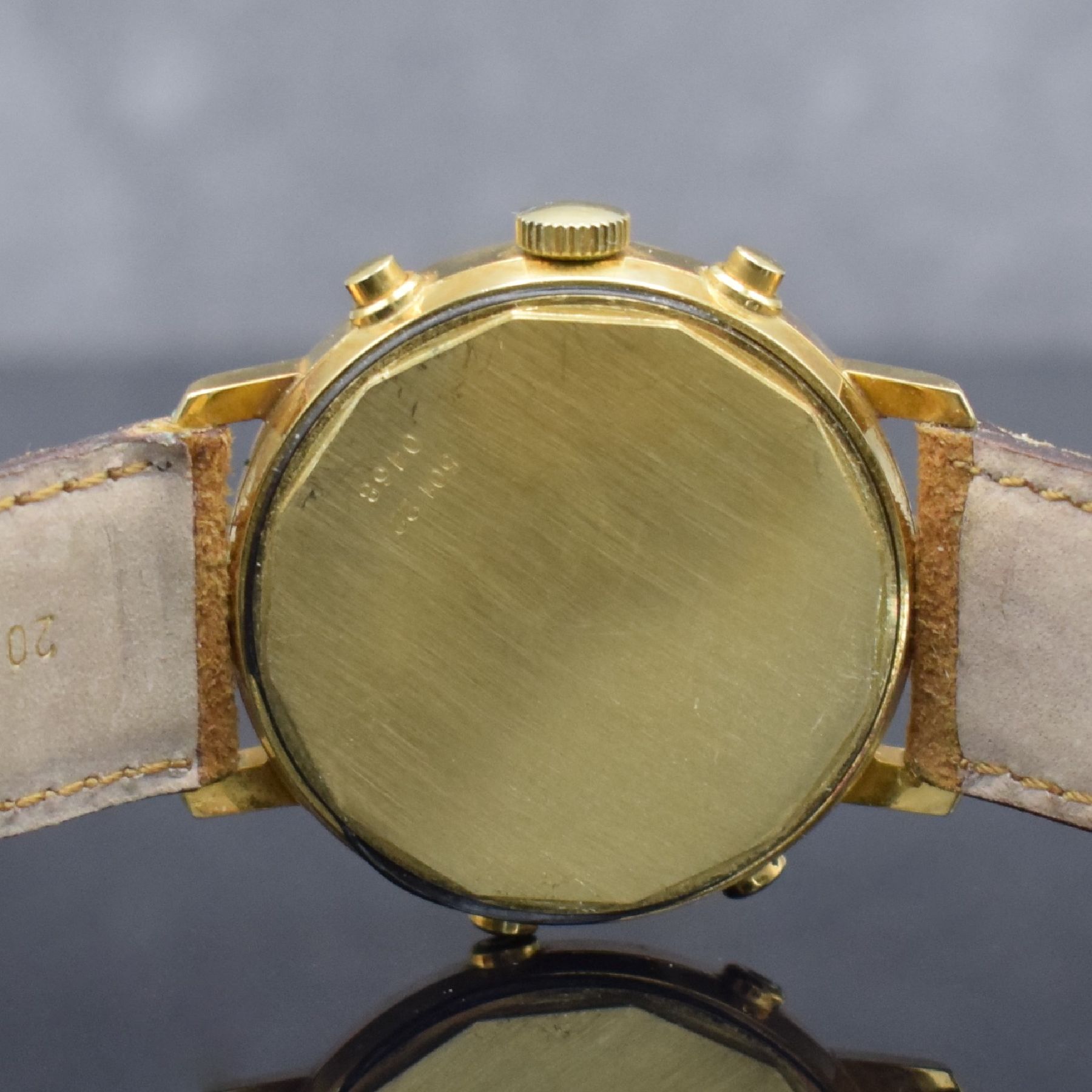 Detail d: ULYSSE NARDIN seltener, astronomischer Schaltradchronograph in GG 750/000 mit Kaliber Valjoux 88, Handaufzug, Schweiz um 1980, Boden verschr., gold. ...