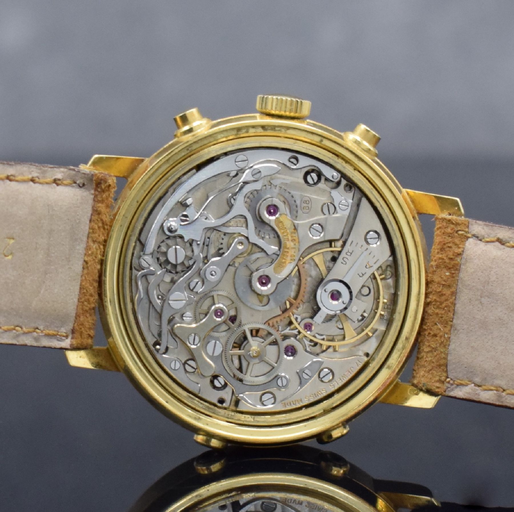 Detail f: ULYSSE NARDIN seltener, astronomischer Schaltradchronograph in GG 750/000 mit Kaliber Valjoux 88, Handaufzug, Schweiz um 1980, Boden verschr., gold. ...