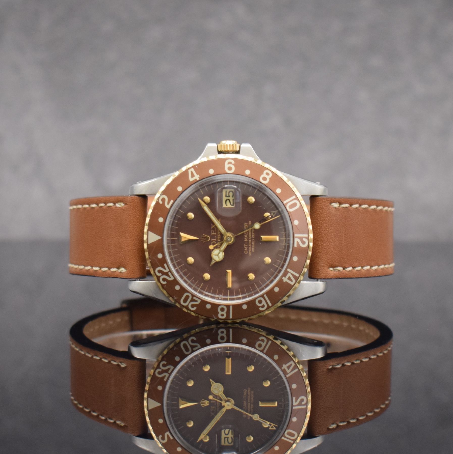 ROLEX seltene Herrenarmbanduhr Oyster Perpetual GMT-Master Referenz 1675, Automatik, frühes Modell, gestempelt 2. Quartal 1967, Edelstahl/Gold ...