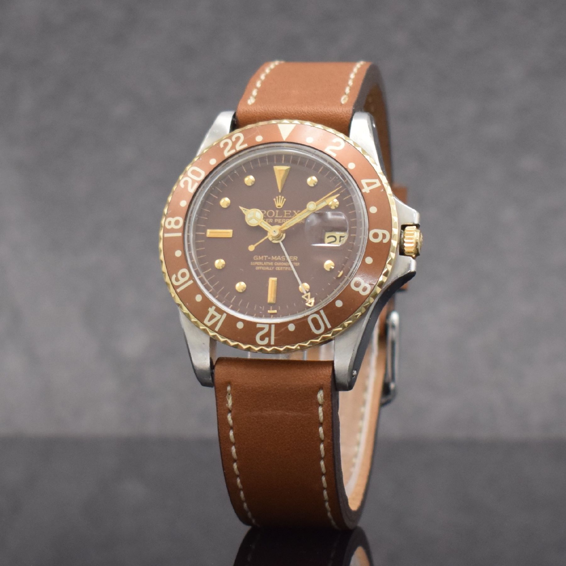 Detail b: ROLEX seltene Herrenarmbanduhr Oyster Perpetual GMT-Master Referenz 1675, Automatik, frühes Modell, gestempelt 2. Quartal 1967, Edelstahl/Gold ...