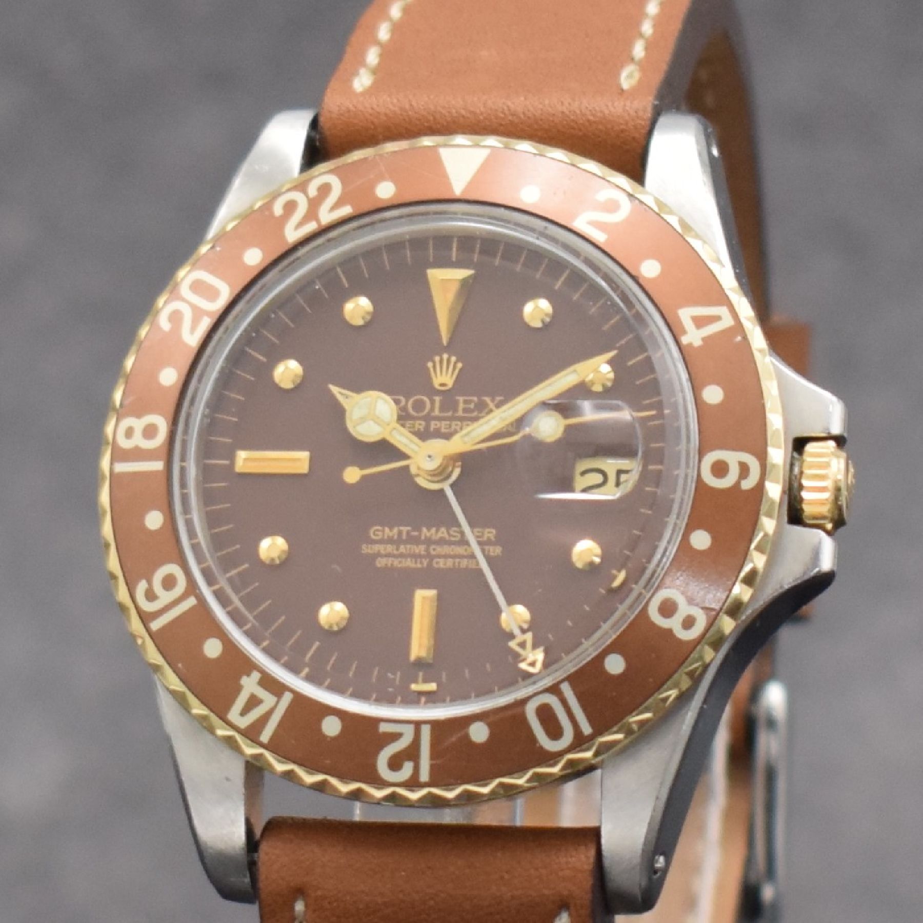 Detail c: ROLEX seltene Herrenarmbanduhr Oyster Perpetual GMT-Master Referenz 1675, Automatik, frühes Modell, gestempelt 2. Quartal 1967, Edelstahl/Gold ...