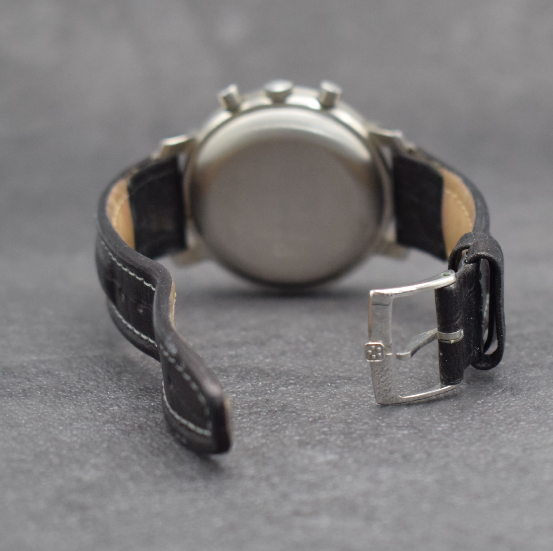 Detail d: ETERNA-MATIC Herrenarmbanduhr mit Chronograph Kaliber Lemania 5100, Schweiz um 1990, Automatik, 3-teil. Stahlgeh., Boden & Glasrand aufgedr., ...