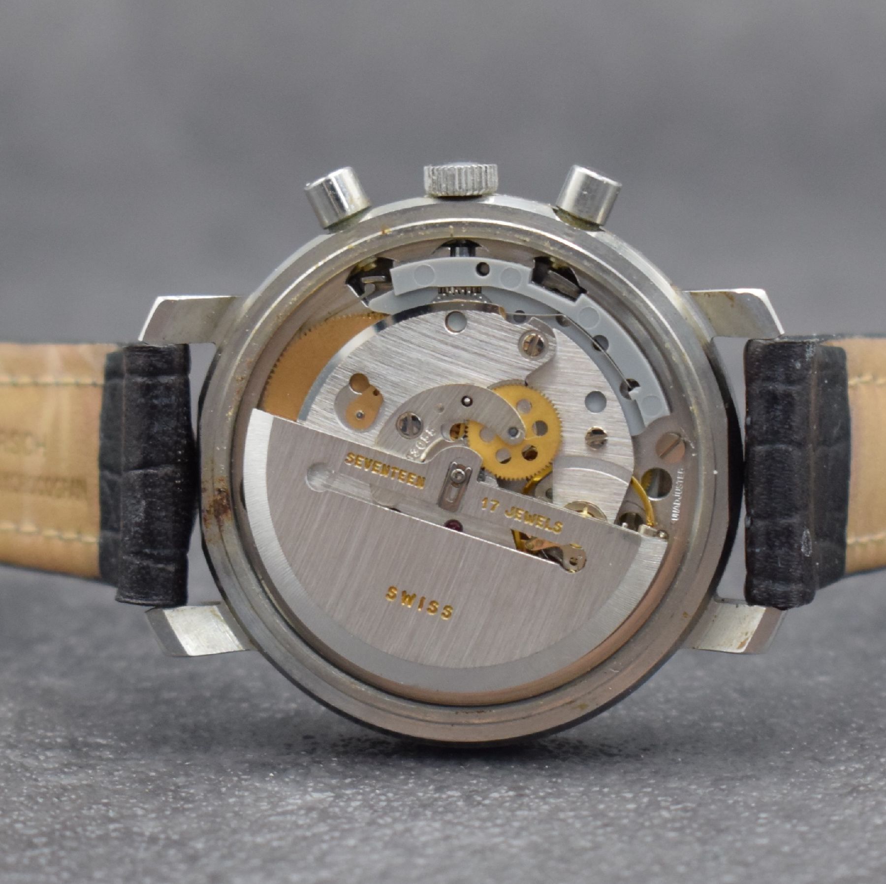 Detail f: ETERNA-MATIC Herrenarmbanduhr mit Chronograph Kaliber Lemania 5100, Schweiz um 1990, Automatik, 3-teil. Stahlgeh., Boden & Glasrand aufgedr., ...