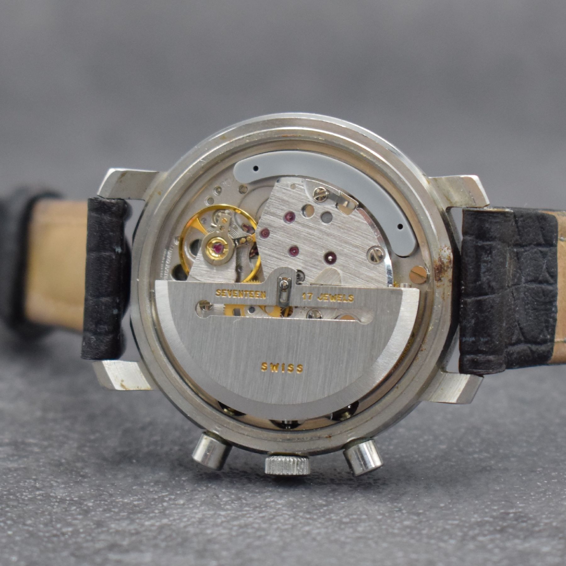 Detail g: ETERNA-MATIC Herrenarmbanduhr mit Chronograph Kaliber Lemania 5100, Schweiz um 1990, Automatik, 3-teil. Stahlgeh., Boden & Glasrand aufgedr., ...