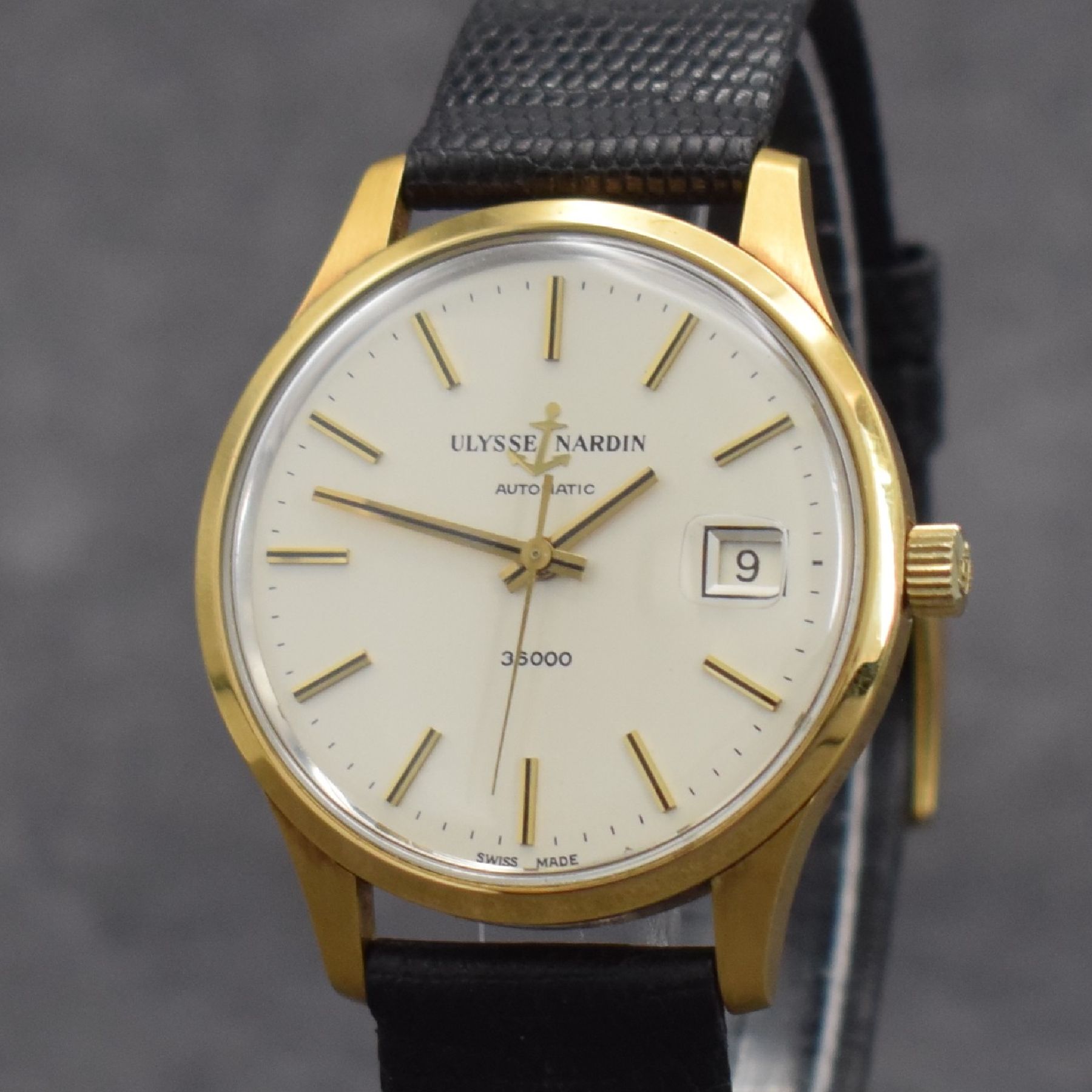 Detail c: ULYSSE NARDIN Armbanduhr, Automatik, Schweiz 1970er Jahre, Schnellschwinger, Metallgeh. hartverg., Boden verschr., orig. Lederband m. verg. orig. ...