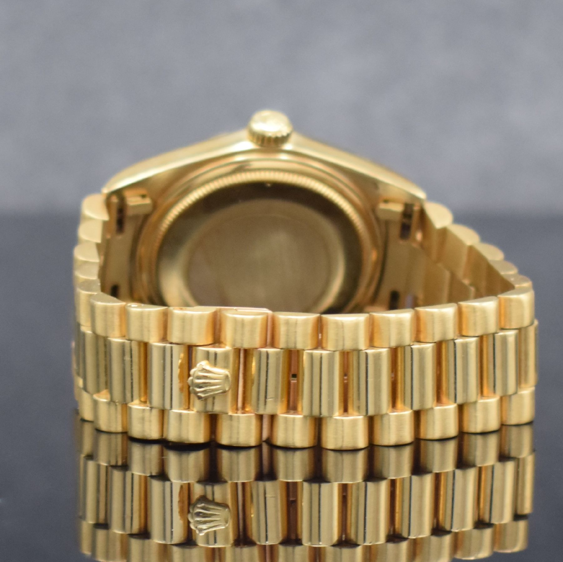 Detail d: ROLEX feine & seltene Herrenarmbanduhr Day- Date mit braunem Stella-Zifferblatt in GG 750/000 Referenz 1803, Automatik, Schweiz um 1977, Chronometer ...