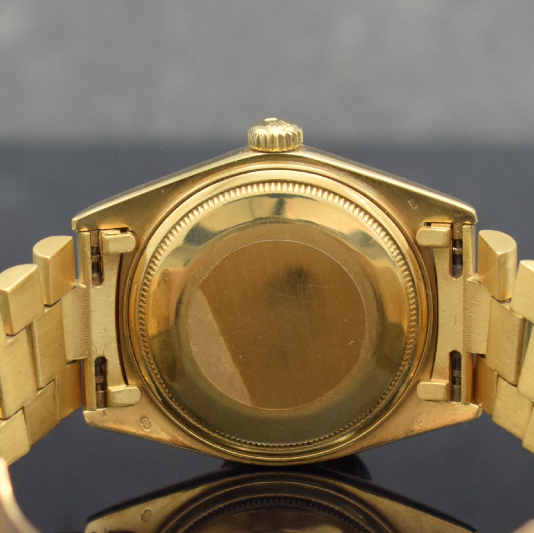 Detail g: ROLEX feine & seltene Herrenarmbanduhr Day- Date mit braunem Stella-Zifferblatt in GG 750/000 Referenz 1803, Automatik, Schweiz um 1977, Chronometer ...
