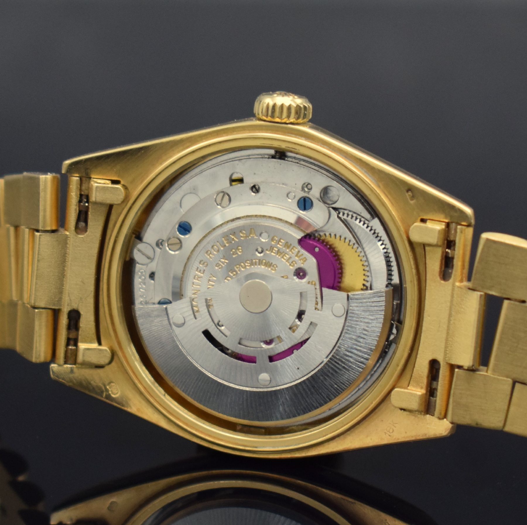 Detail h: ROLEX feine & seltene Herrenarmbanduhr Day- Date mit braunem Stella-Zifferblatt in GG 750/000 Referenz 1803, Automatik, Schweiz um 1977, Chronometer ...