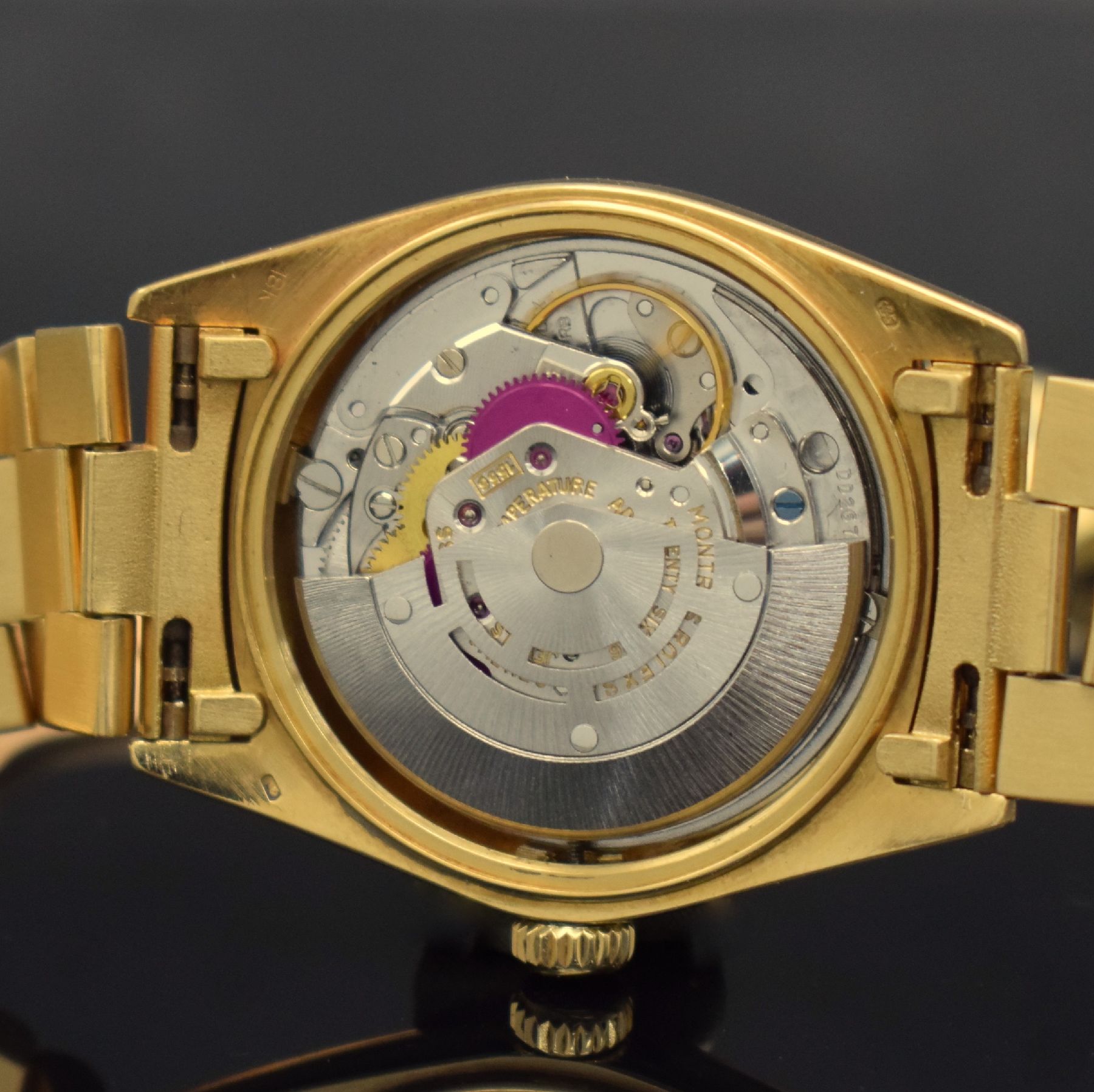 Detail i: ROLEX feine & seltene Herrenarmbanduhr Day- Date mit braunem Stella-Zifferblatt in GG 750/000 Referenz 1803, Automatik, Schweiz um 1977, Chronometer ...