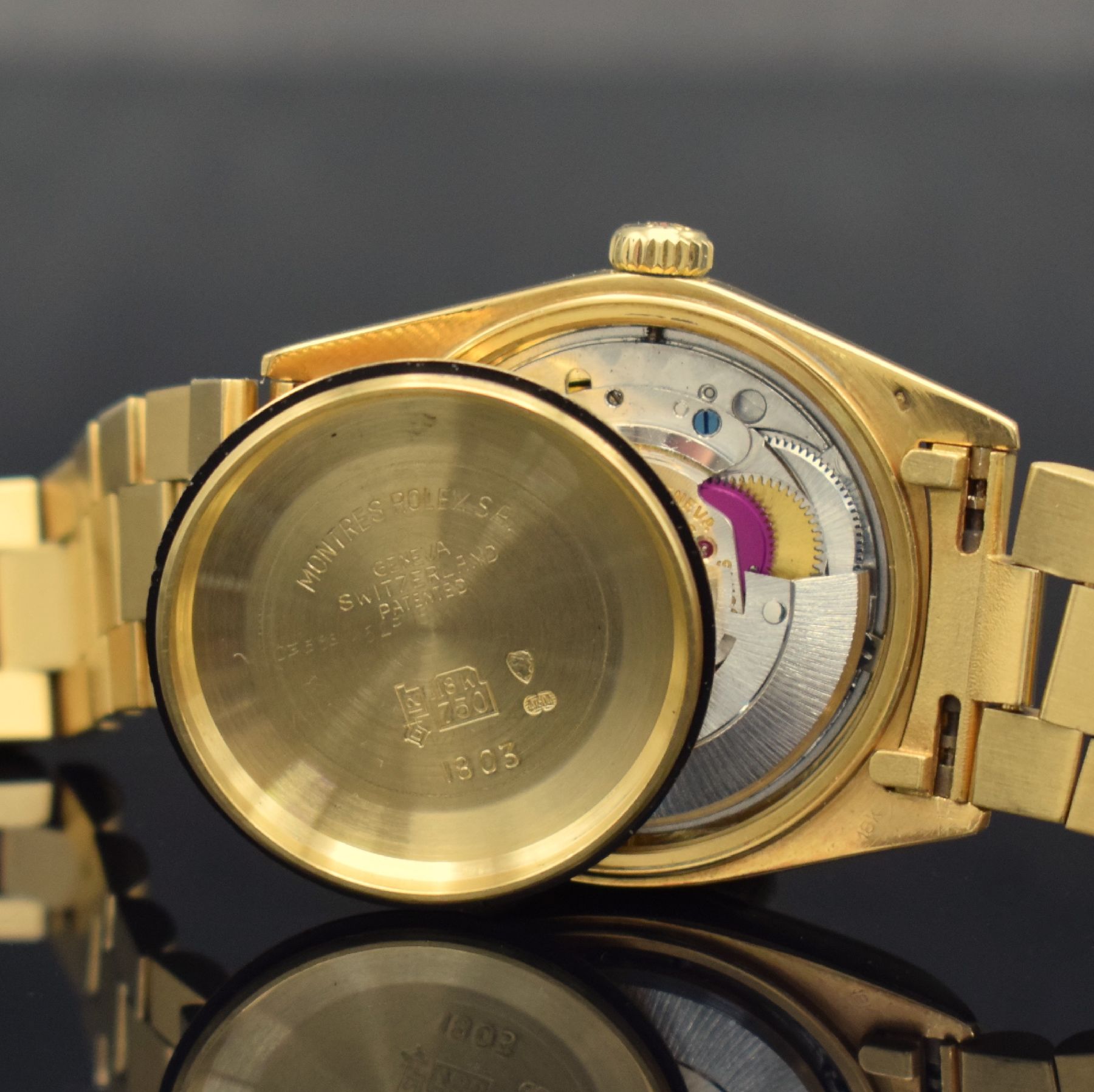 Detail j: ROLEX feine & seltene Herrenarmbanduhr Day- Date mit braunem Stella-Zifferblatt in GG 750/000 Referenz 1803, Automatik, Schweiz um 1977, Chronometer ...