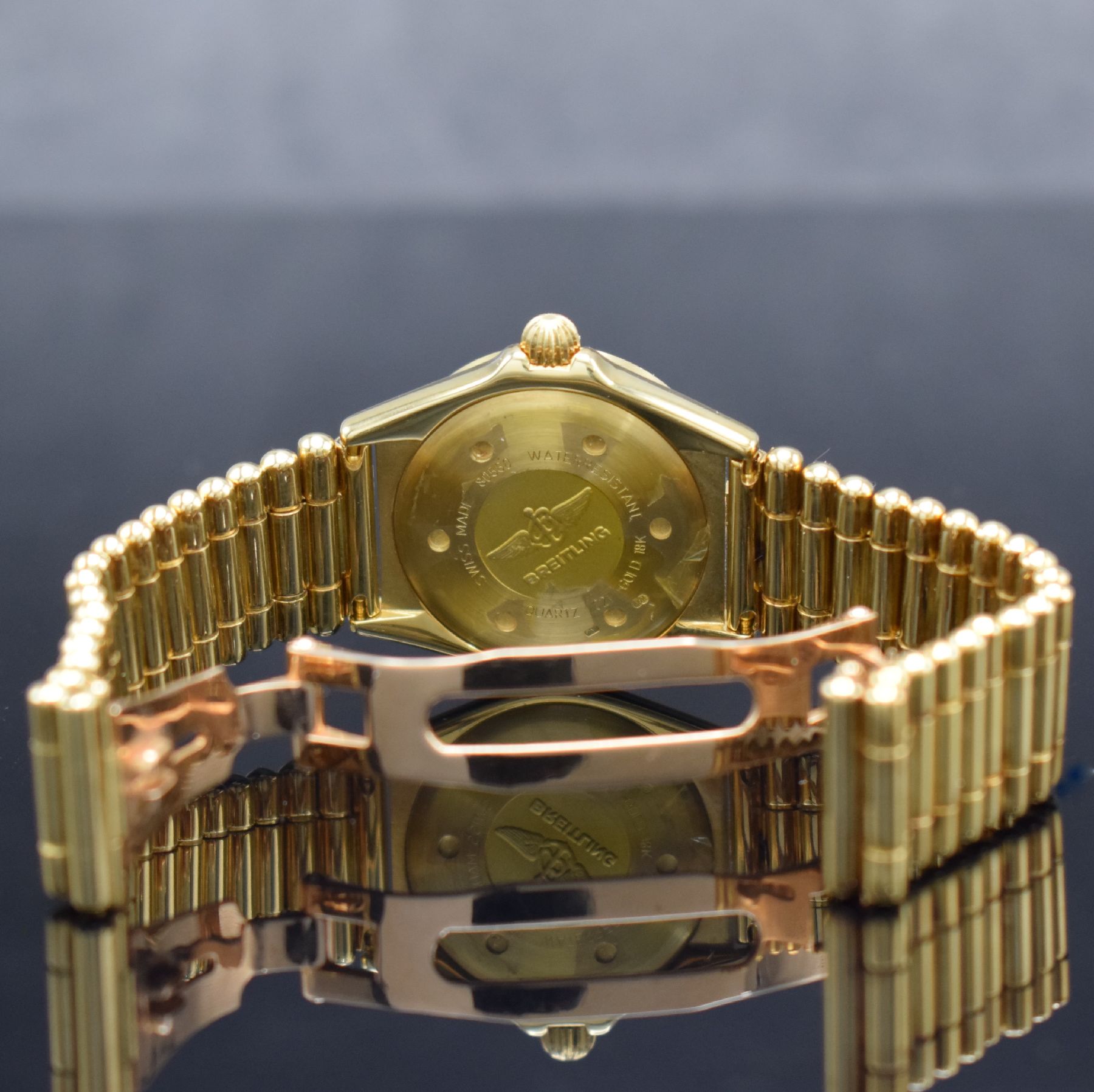 Detail f: BREITLING Damenarmbanduhr in GG 750/000, Schweiz um 1990, quarz, Ref. 80560, massives Goldgeh., Boden geschr., eins. drehb. Lünette, GG 750/000 ...