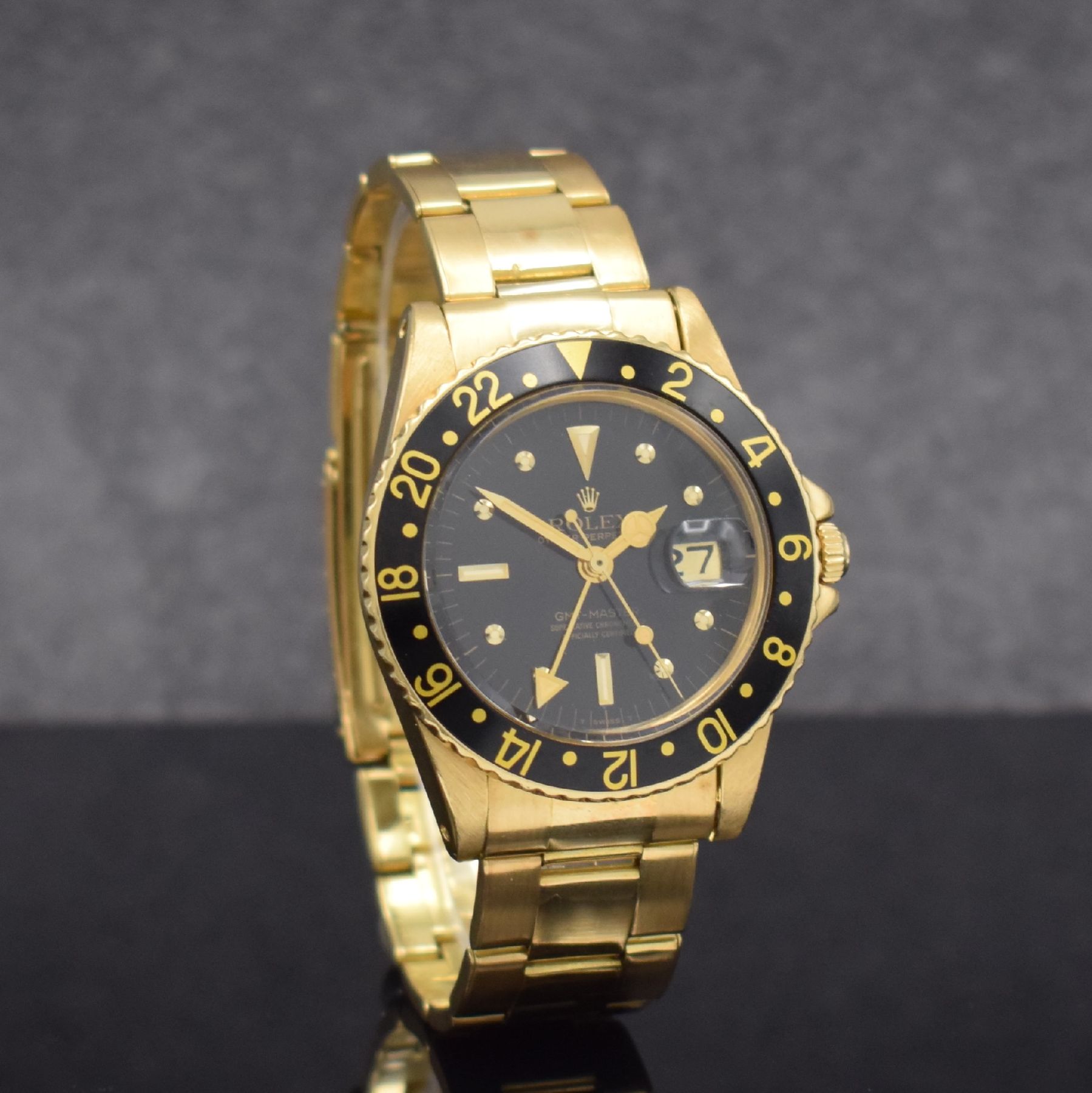 Detail b: ROLEX sehr seltene Herrenarmbanduhr Oyster Perpetual GMT-Master Referenz 1675, Schweiz um 1977, Automatik, Chronometer der Superlative, Oysterband ...