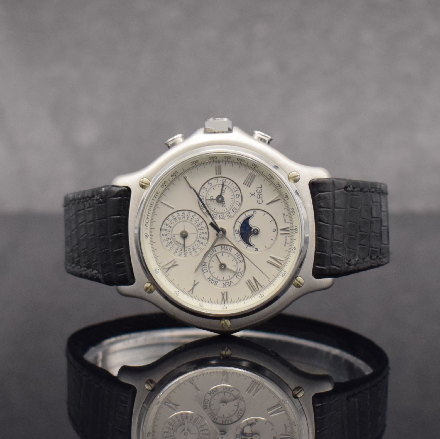 EBEL astronomischer Schaltradchronograph 1911 ewiger Kalender in WG 750/000, Automatik, Schweiz um 2000, Ref. 3136901, massives Goldgeh. inkl. orig. ...