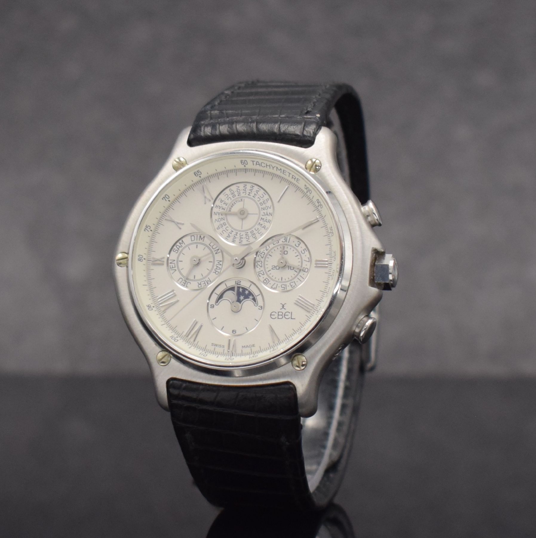 Detail b: EBEL astronomischer Schaltradchronograph 1911 ewiger Kalender in WG 750/000, Automatik, Schweiz um 2000, Ref. 3136901, massives Goldgeh. inkl. orig. ...