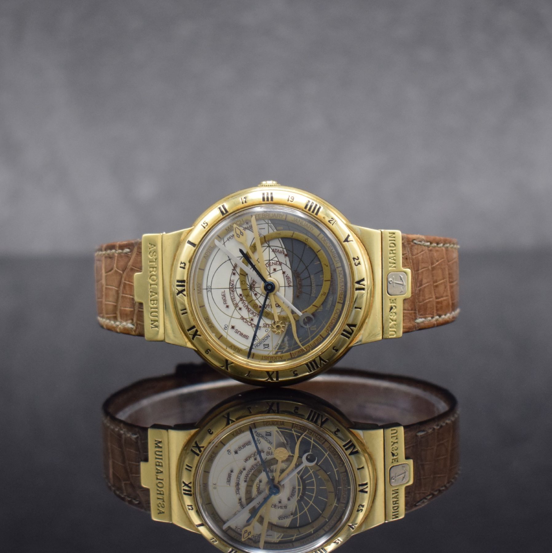 ULYSSE NARDIN feine & seltene, astronomische Herrenarmbanduhr Astrolabium Galileo Galilei in GG 750/000, Schweiz um 1992, Automatik, Ref. 911-22, ...