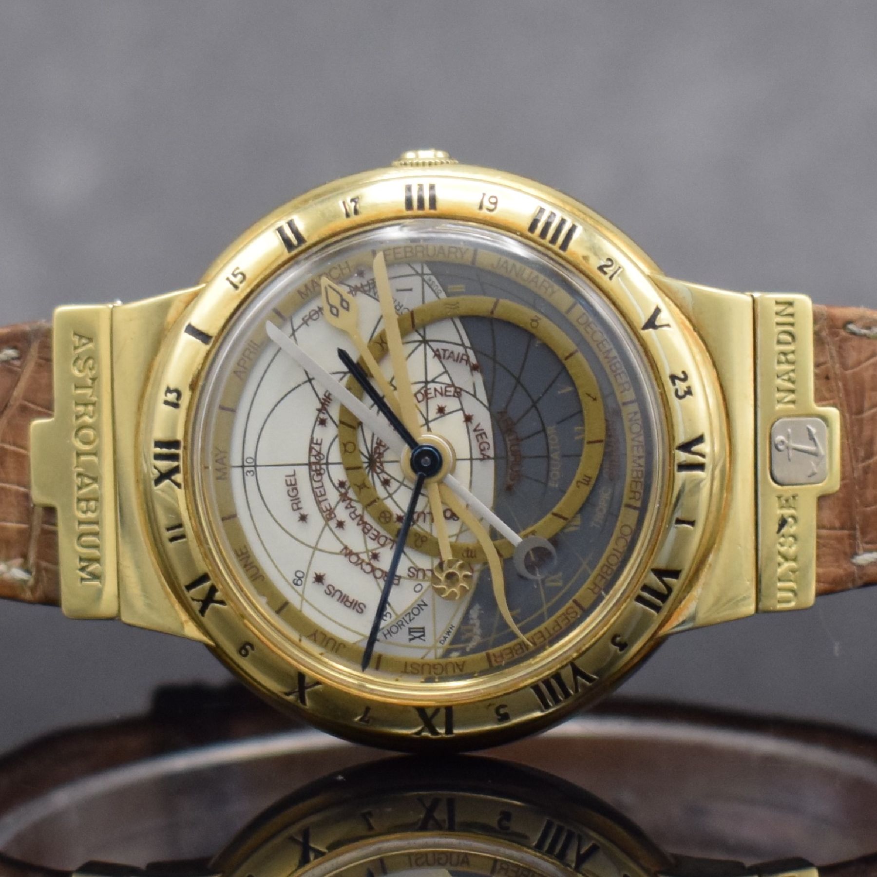 Detail a: ULYSSE NARDIN feine & seltene, astronomische Herrenarmbanduhr Astrolabium Galileo Galilei in GG 750/000, Schweiz um 1992, Automatik, Ref. 911-22, ...