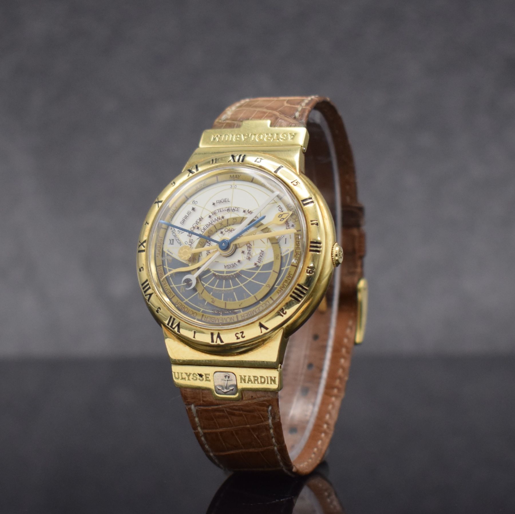Detail b: ULYSSE NARDIN feine & seltene, astronomische Herrenarmbanduhr Astrolabium Galileo Galilei in GG 750/000, Schweiz um 1992, Automatik, Ref. 911-22, ...