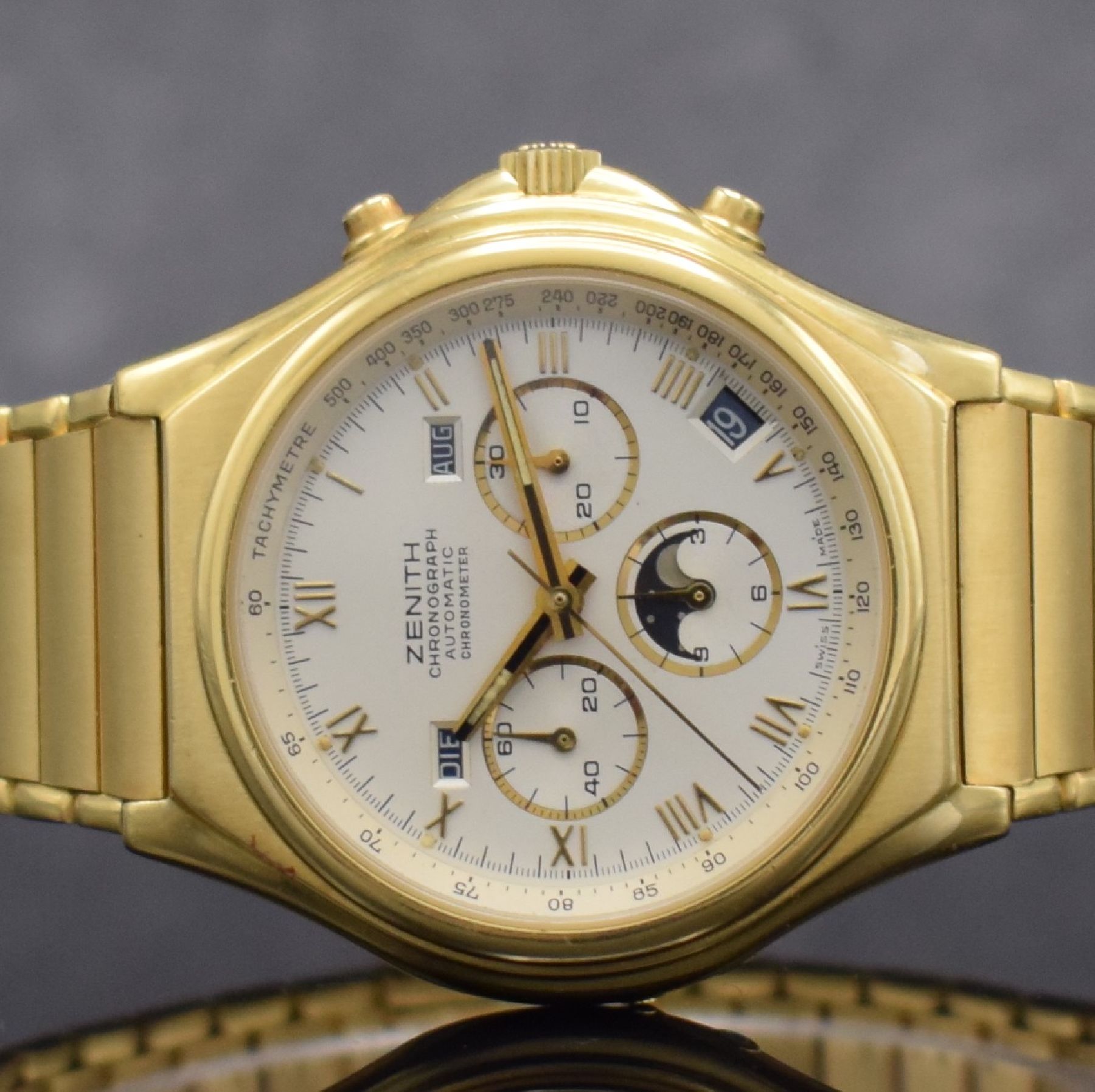 Detail a: ZENITH seltener El Primero Schaltradchronograph mit Vollkalender in GG 750/000 Referenz 30.0150.418, Automatik, Schweiz um 1988, massives Goldgeh. ...