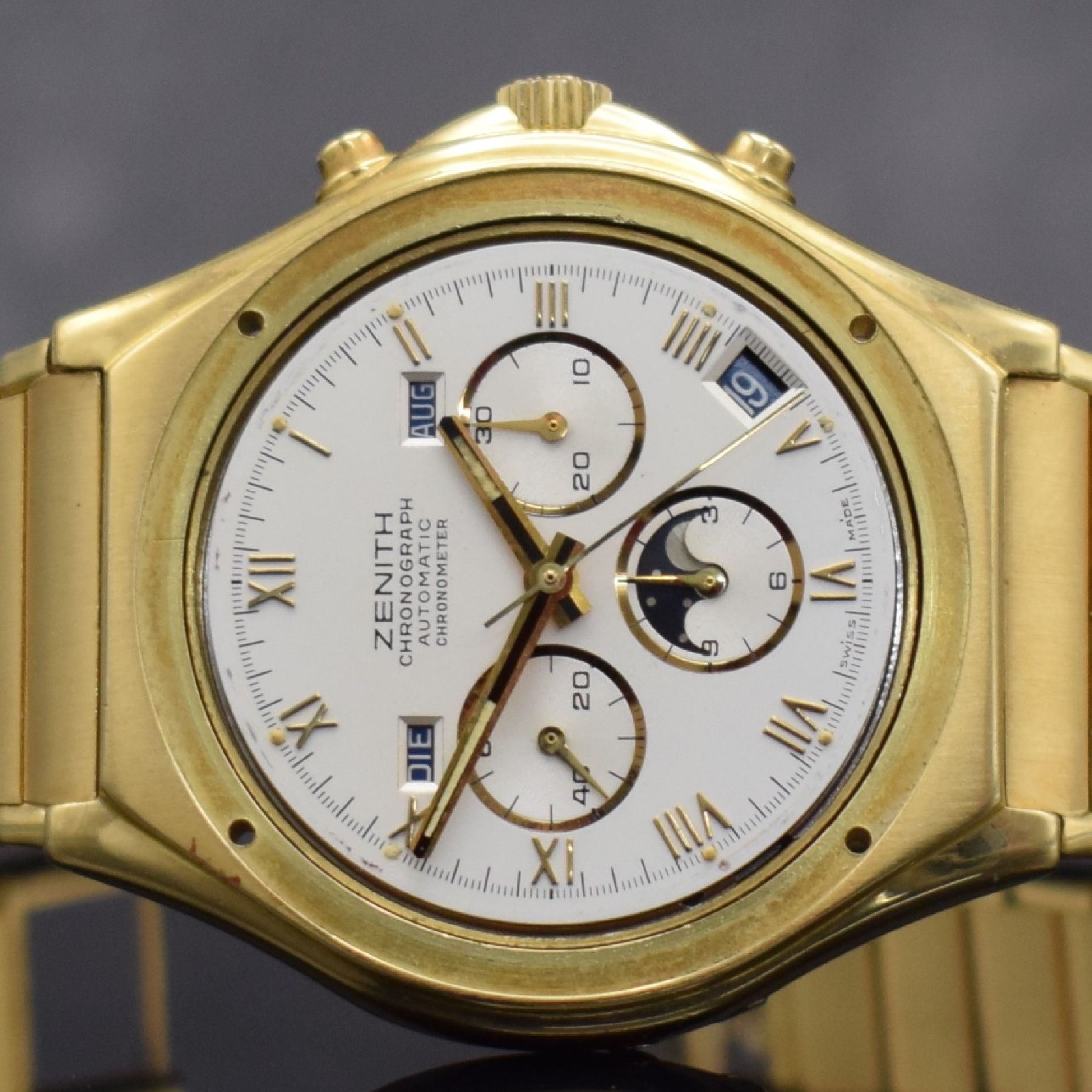Detail c: ZENITH seltener El Primero Schaltradchronograph mit Vollkalender in GG 750/000 Referenz 30.0150.418, Automatik, Schweiz um 1988, massives Goldgeh. ...