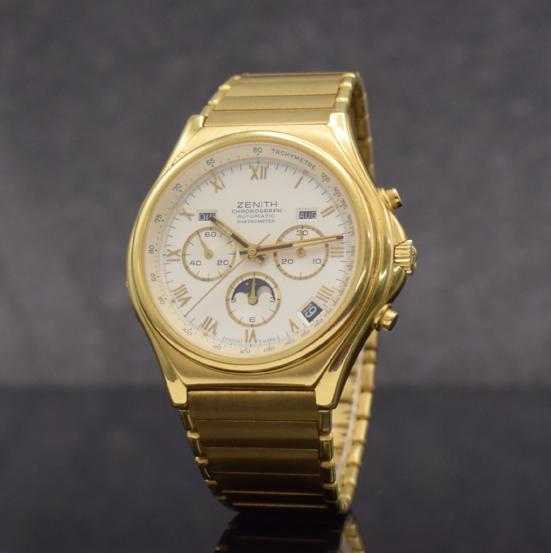 Detail d: ZENITH seltener El Primero Schaltradchronograph mit Vollkalender in GG 750/000 Referenz 30.0150.418, Automatik, Schweiz um 1988, massives Goldgeh. ...