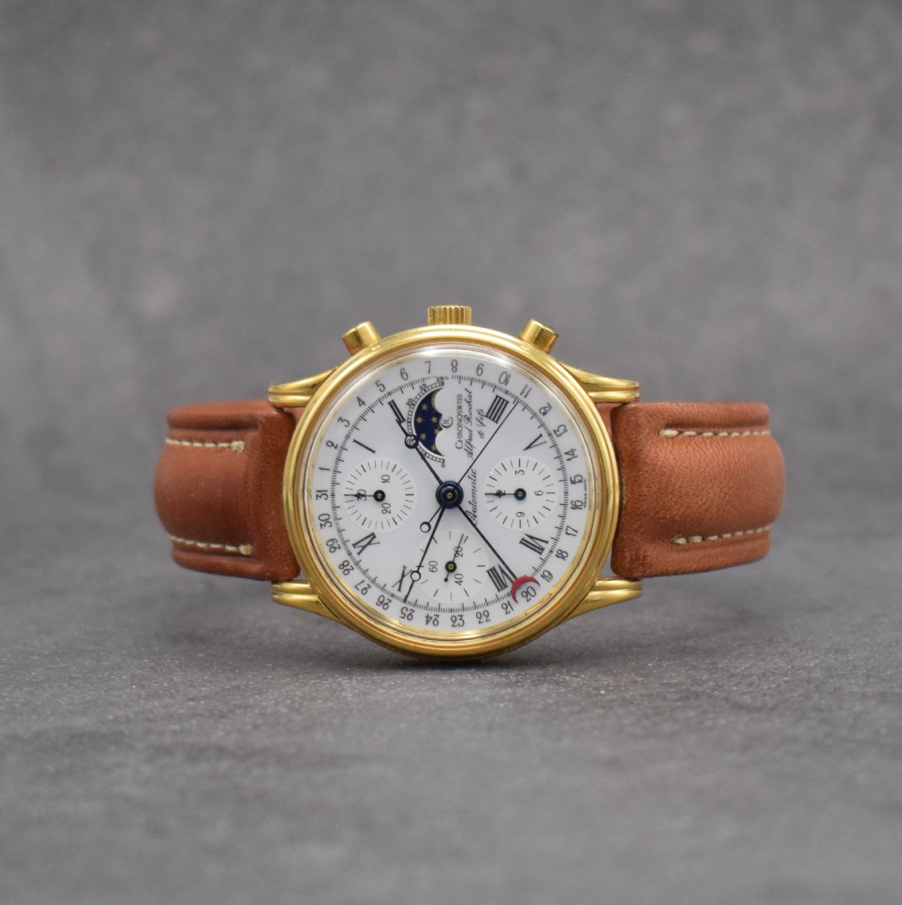 CHRONOSWISS / ALFRED Rochat & Fils Armbandchronograph Referenz 77990, Automatik, Schweiz um 1995, hartverg. Metallgeh., Edelstahlboden verschr., ...