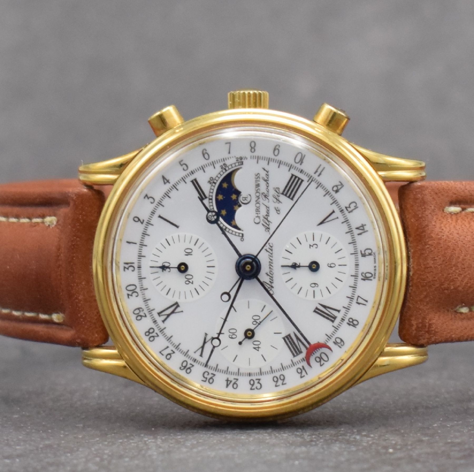 Detail a: CHRONOSWISS / ALFRED Rochat & Fils Armbandchronograph Referenz 77990, Automatik, Schweiz um 1995, hartverg. Metallgeh., Edelstahlboden verschr., ...