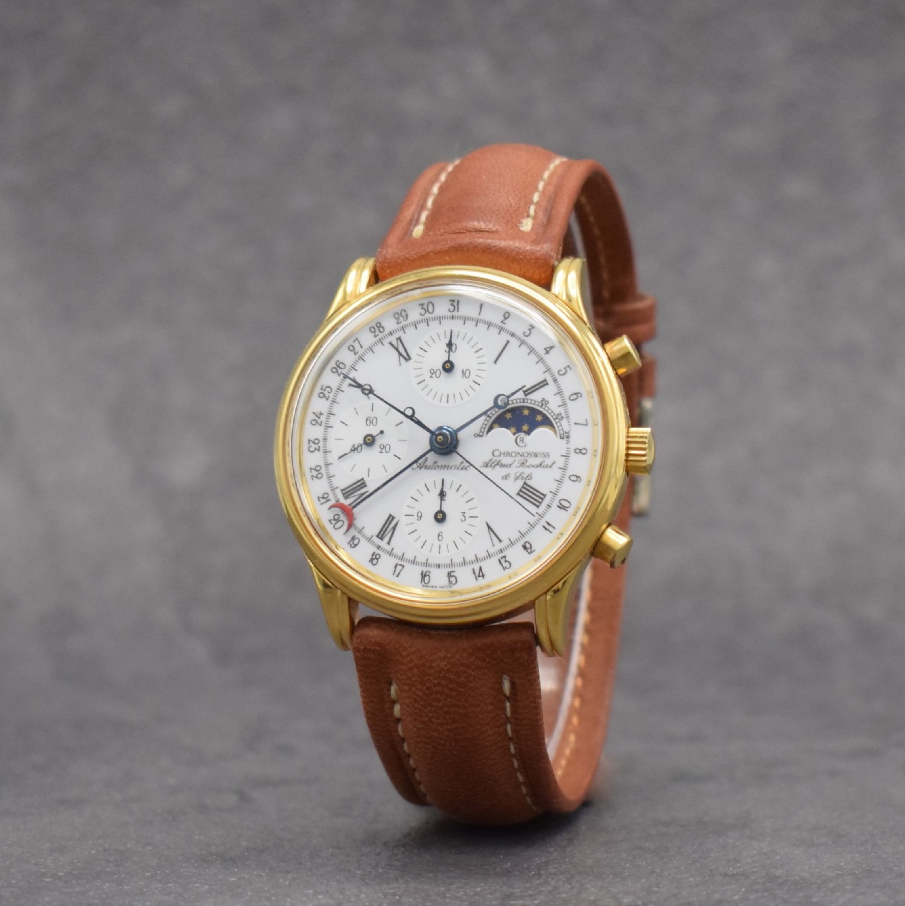 Detail b: CHRONOSWISS / ALFRED Rochat & Fils Armbandchronograph Referenz 77990, Automatik, Schweiz um 1995, hartverg. Metallgeh., Edelstahlboden verschr., ...