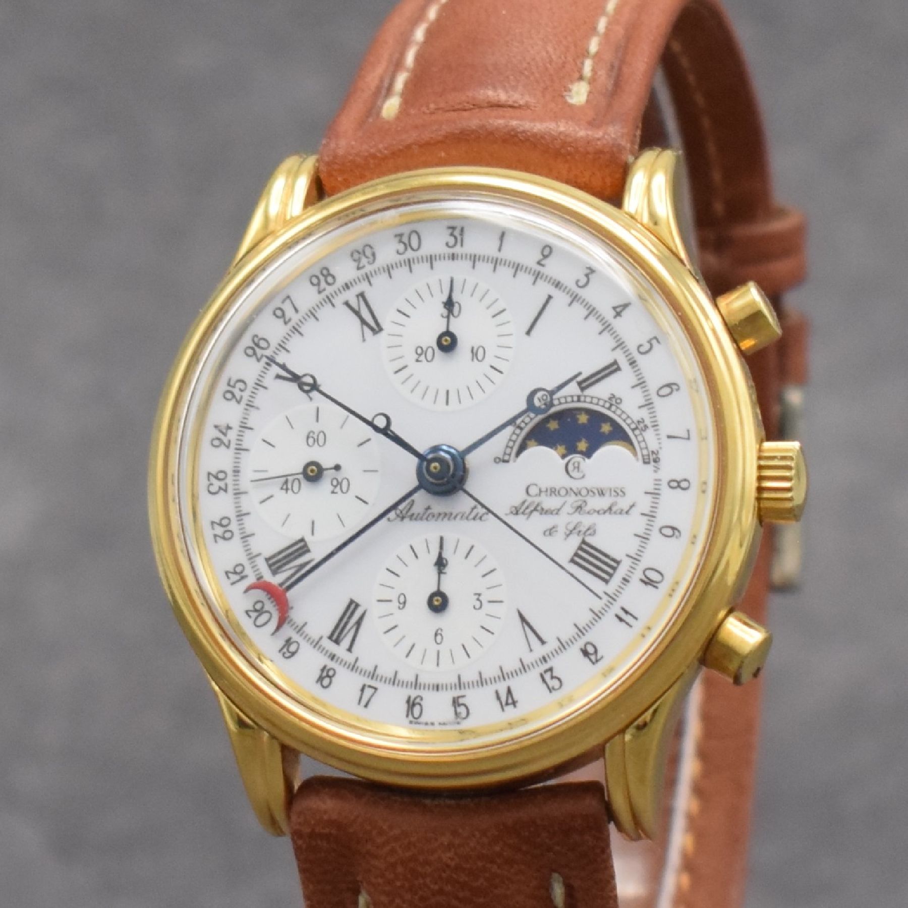 Detail c: CHRONOSWISS / ALFRED Rochat & Fils Armbandchronograph Referenz 77990, Automatik, Schweiz um 1995, hartverg. Metallgeh., Edelstahlboden verschr., ...