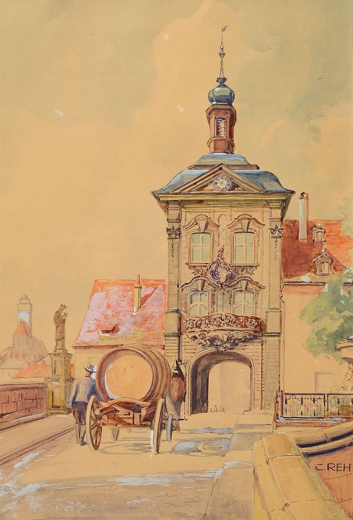 C. Reh, Maler der 1. Hälfte des 20. Jh., 2 Aquarelle mit Stadtansichten, beide sign., je ca. 33x23cm, PP, u.Gl., R. ca. 47x37cm