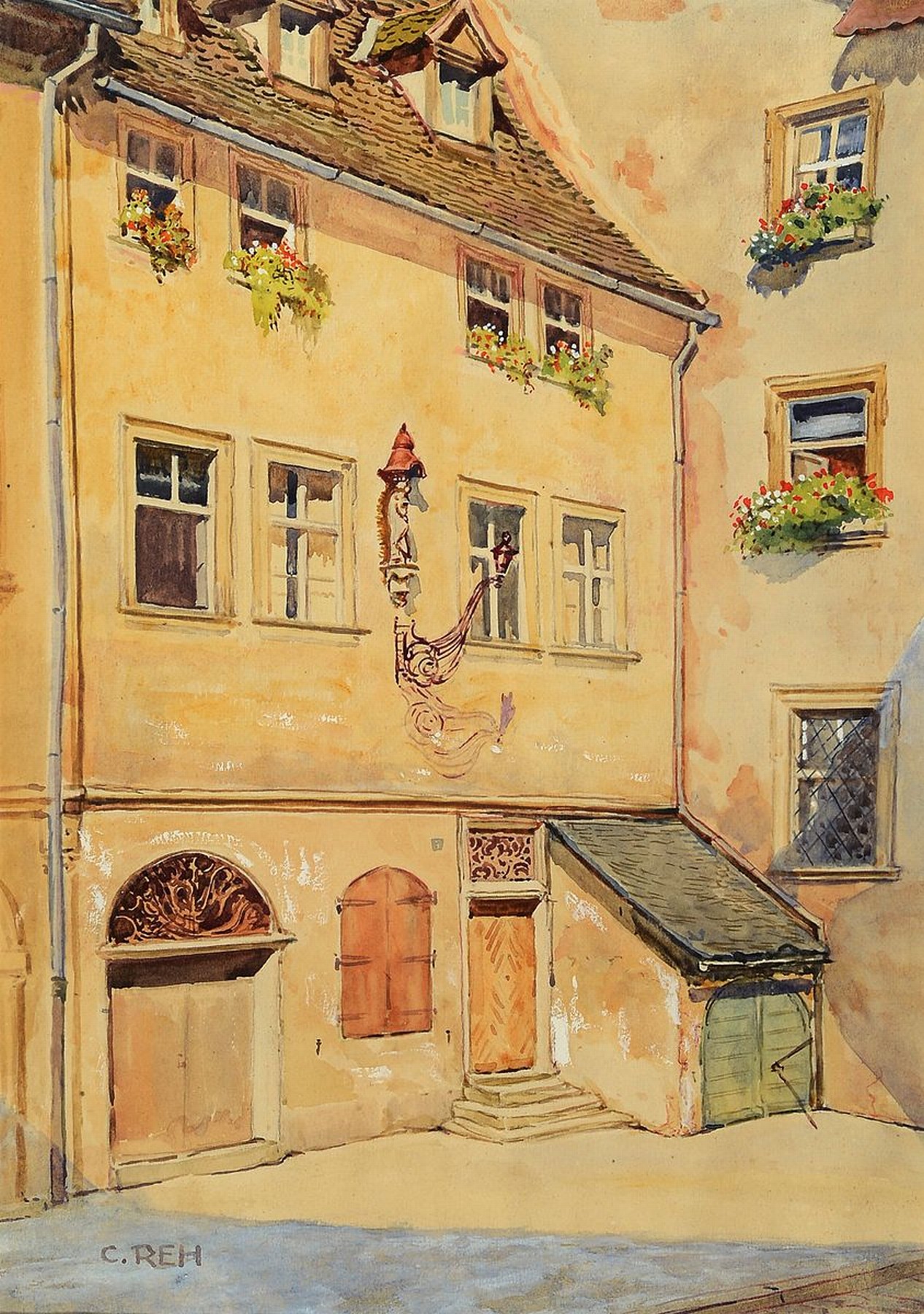 Detail a: C. Reh, Maler der 1. Hälfte des 20. Jh., 2 Aquarelle mit Stadtansichten, beide sign., je ca. 33x23cm, PP, u.Gl., R. ca. 47x37cm