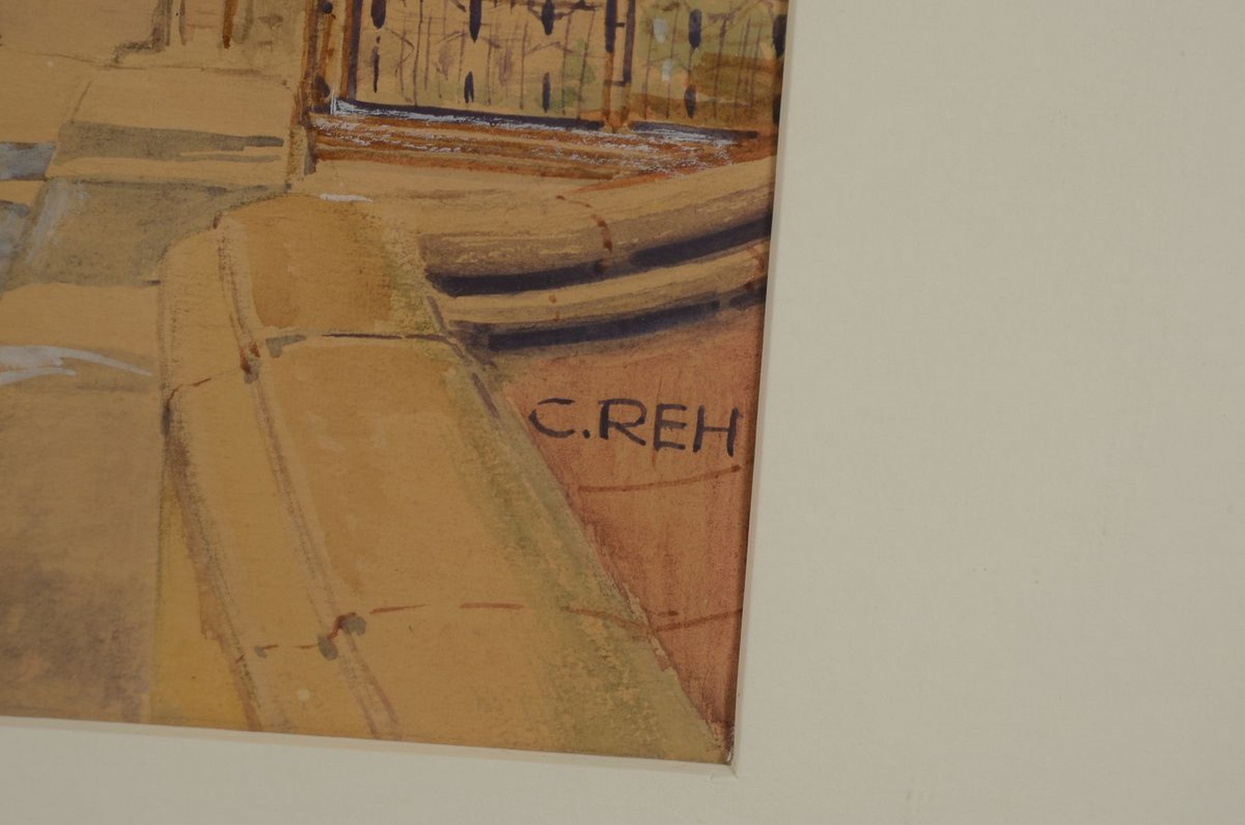 Detail b: C. Reh, Maler der 1. Hälfte des 20. Jh., 2 Aquarelle mit Stadtansichten, beide sign., je ca. 33x23cm, PP, u.Gl., R. ca. 47x37cm
