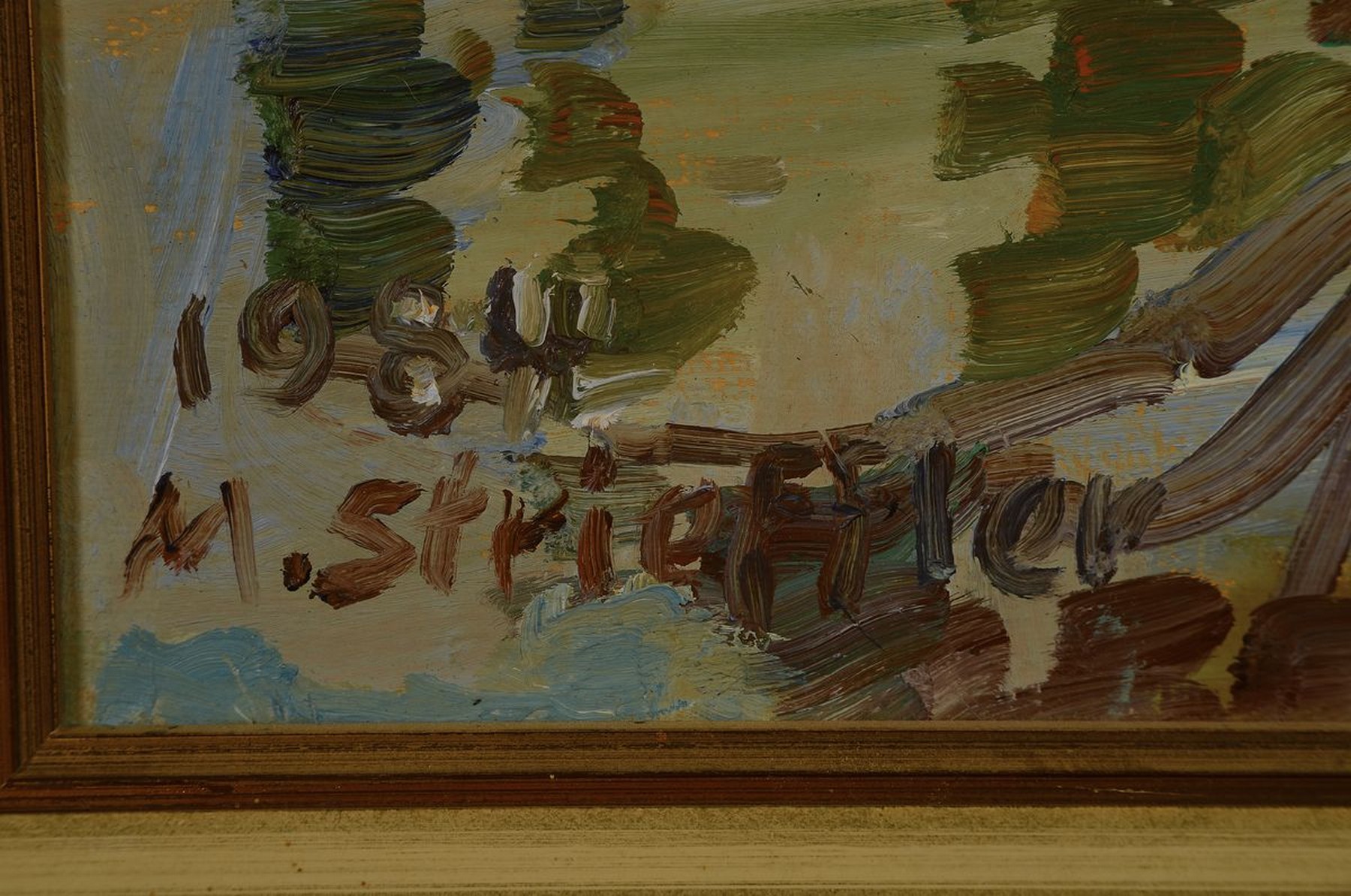 Detail a: Marie Strieffler, 1917-1987 Landau, Landschaft am Altrhein, Öl/Lwd, links unten signiert und dat. 84, ca. 60x75cm, R.