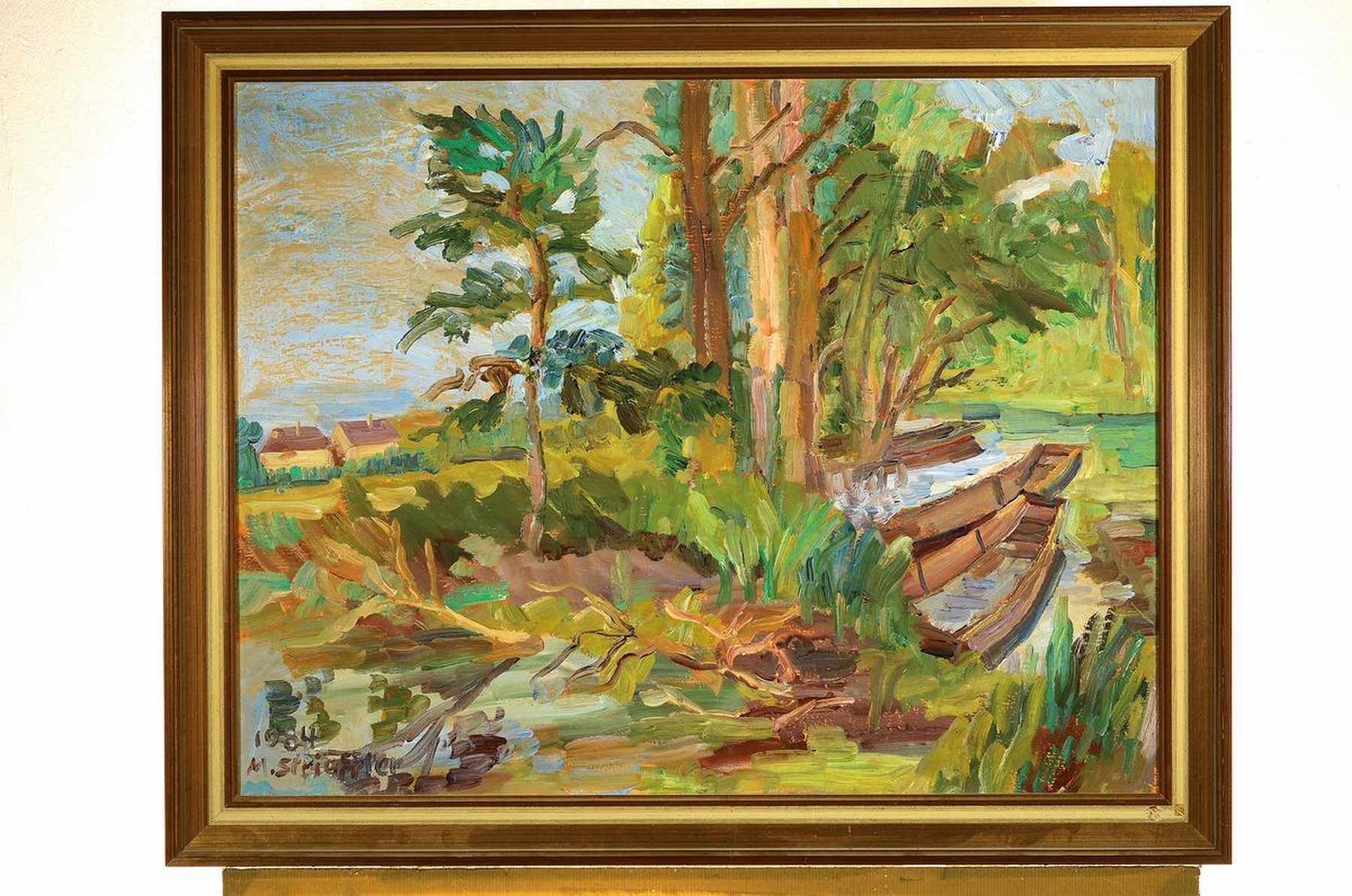 Detail k: Marie Strieffler, 1917-1987 Landau, Landschaft am Altrhein, Öl/Lwd, links unten signiert und dat. 84, ca. 60x75cm, R.