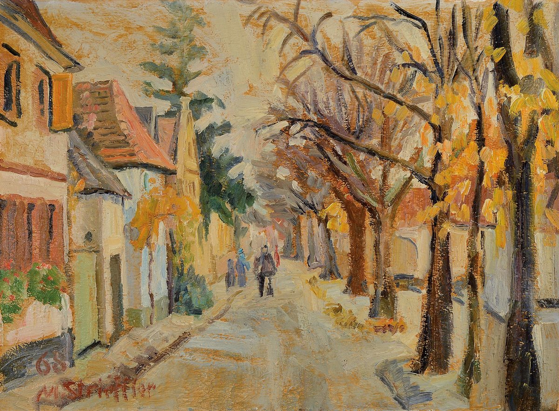Marie Strieffler, 1917-1987 Landau, Ansicht eines Pfälzer Dorfes, wohl Rhodt unter Rietburg, Öl/Lwd, links unten signiert und dat. 68, ca. 47x64cm, ...