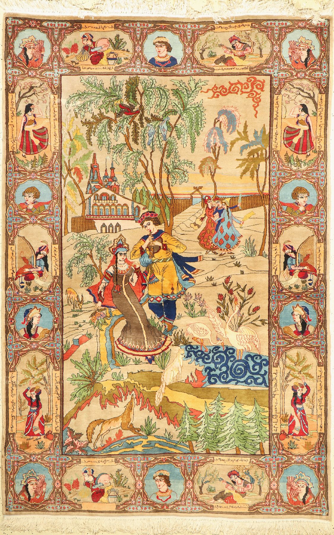 Lahor fein, Pakistan, ca. 60 Jahre, Korkwolle, ca. 213 x 140 cm, guter Zustand