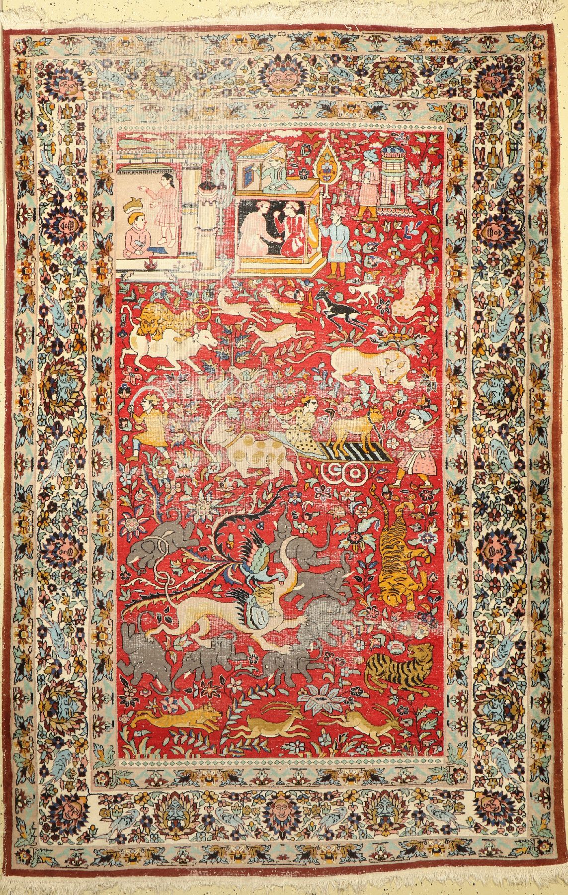Lahor alt, Pakistan, ca. 60 Jahre, Wolle auf Baumwolle, ca. 280 x 185 cm, starke Gebr- auchsspuren