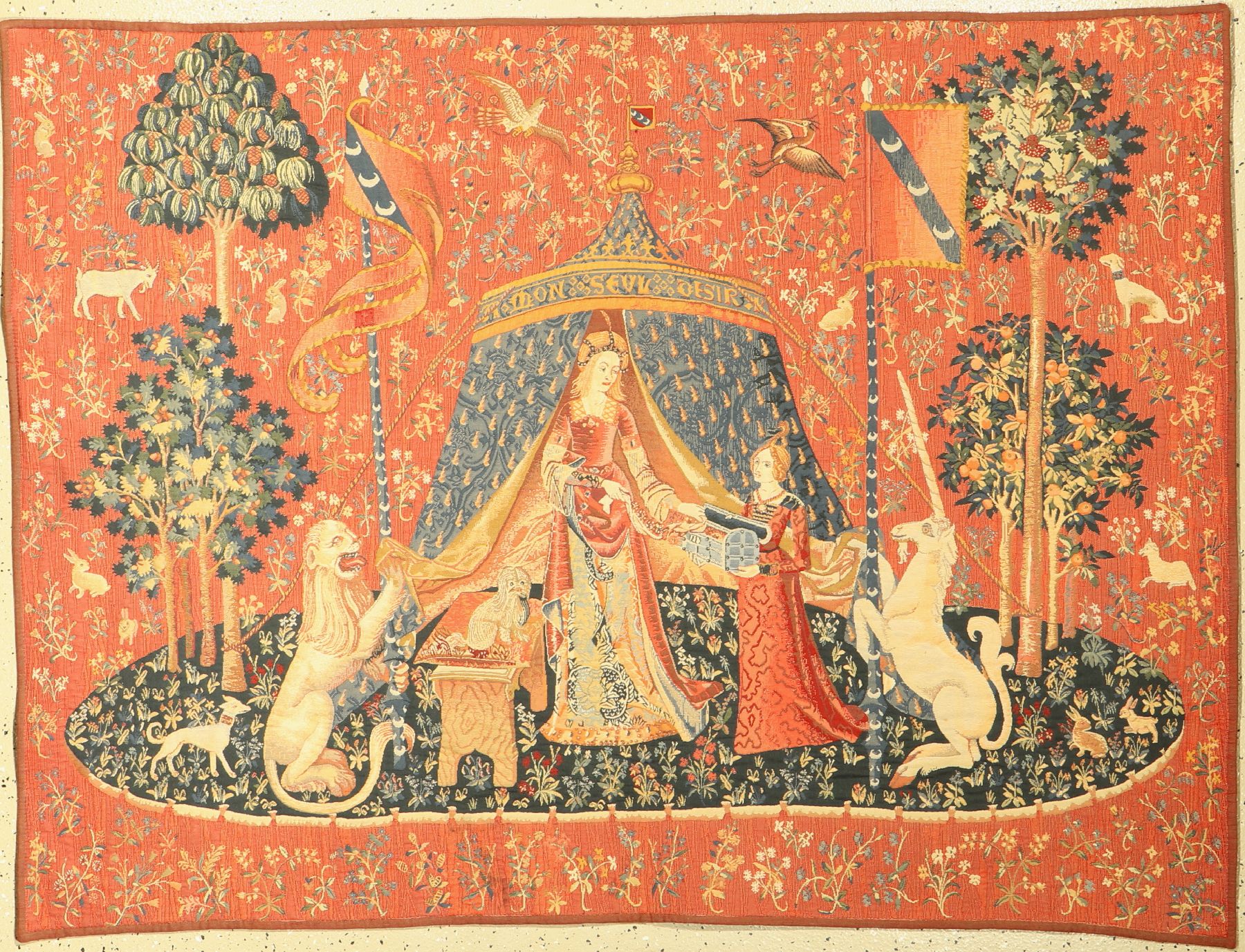 Wandteppich gewebt, Belgien, ca. 50 Jahre, Baumwolle, ca. 160 x 120 cm, EHZ: 2