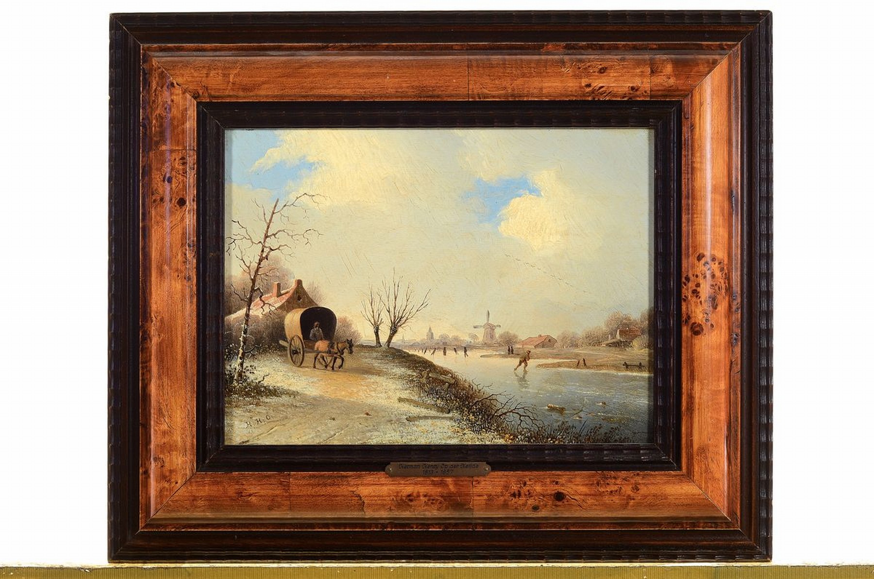 Detail k: Hermann Henry op der Heijde, 1813-1857, Winterliches Eisvergnügen in Holland, Öl/Holz,links unten monogrammiert, ca. 21.5x29cm, R. mit Namensschild ...