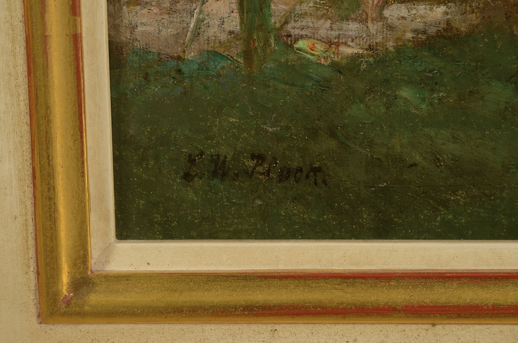 Detail a: Ludwig Wilhelm Plock, 1871-1940 Karlsruhe, Wolfertsweier Bauernstall mit Hühnern, rückseitig so betitelt, Öl/Lwd, links unten signiert, ca. ...