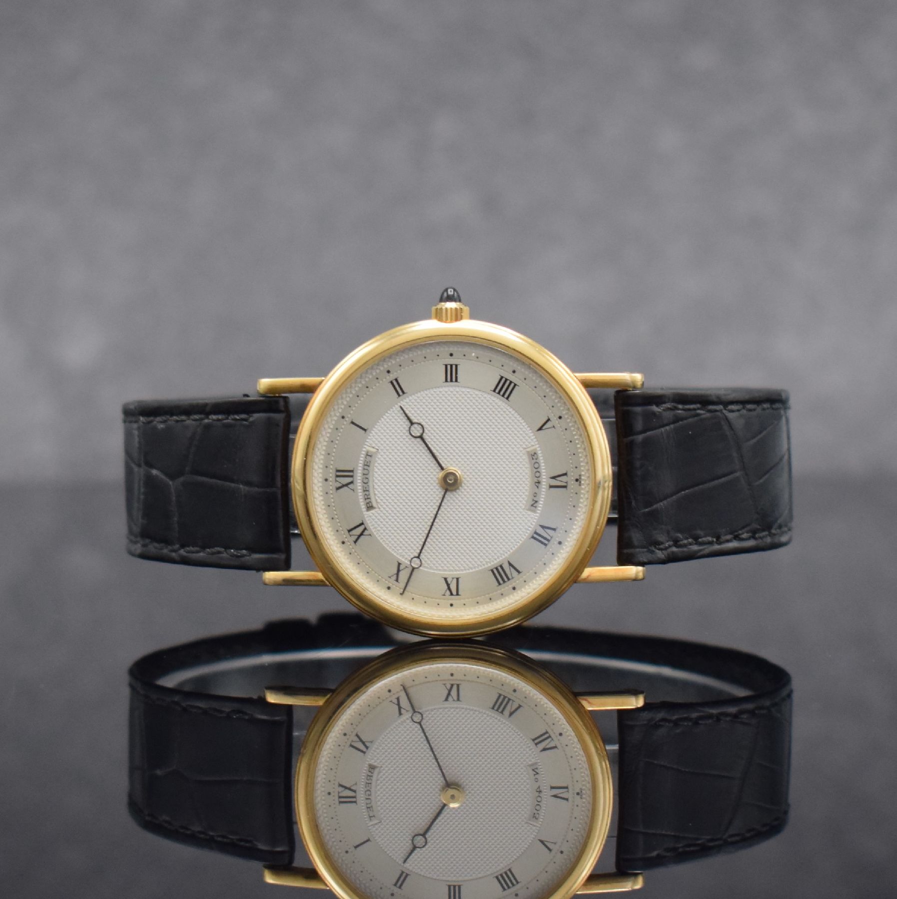 BREGUET Armbanduhr Classic Referenz BA 3150 in GG 750/000, Handaufzug, Schweiz um 1995, 3 -teil. Geh. inkl. orig. Lederband m. orig. GG 750/000 ...