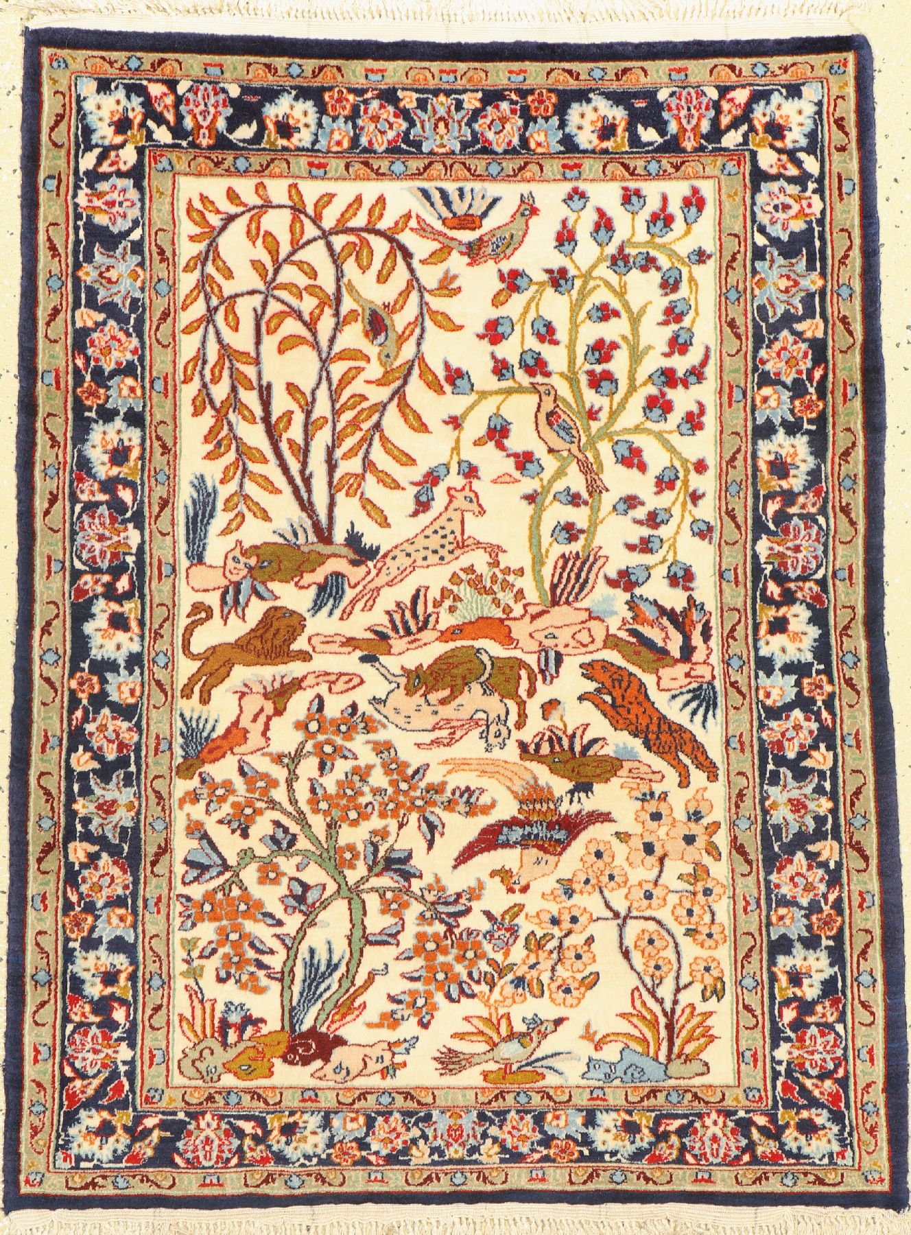 Esfahan fein alt, Persien, ca. 60 Jahre, Korkwolle auf Seide, ca. 90 x 70 cm, guter Zustand,(leicht verfärbt)