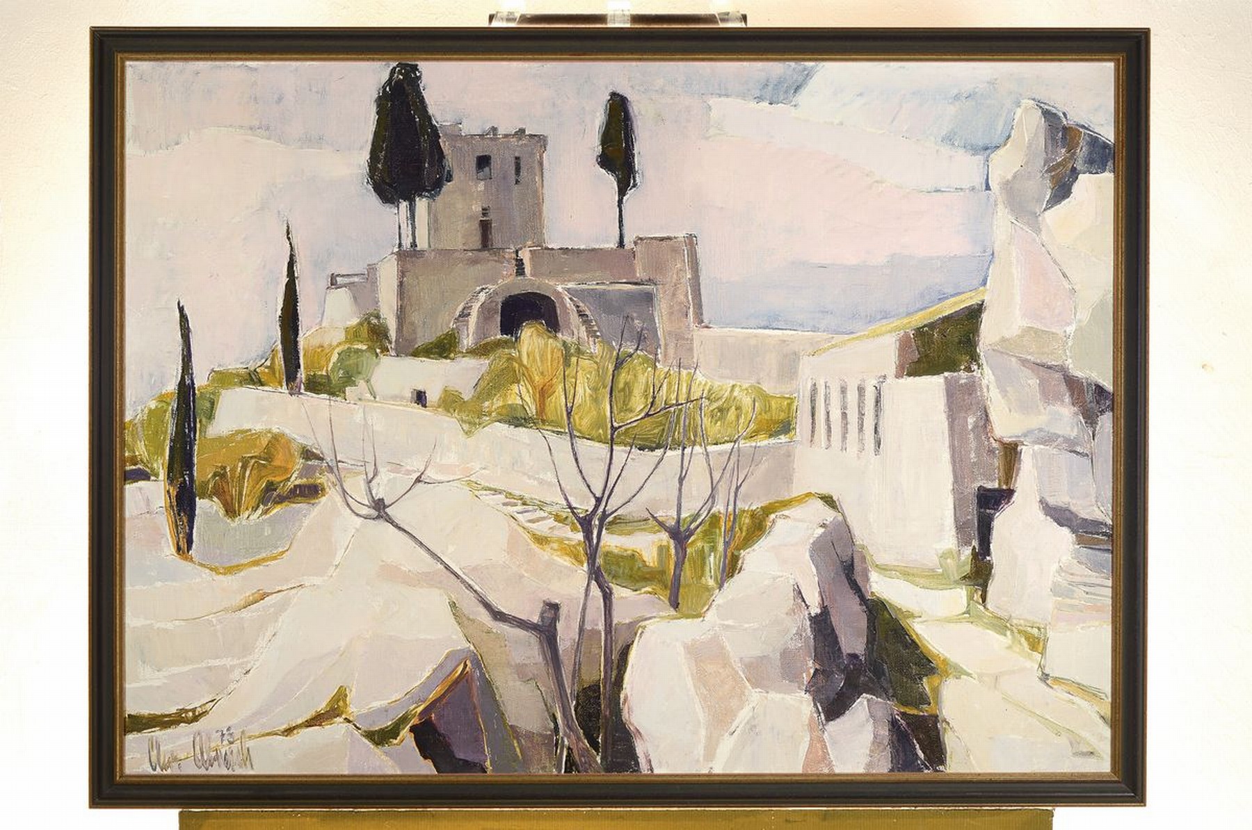 Detail k: Christel Abresch, 1931 Sulzbach bis 2011 Neustadt/Wstr., Jagdschloss bei Sauve, Cevennen, Mai 73, Öl/Lwd, verso bezeichnet, li. unten signiert und ...