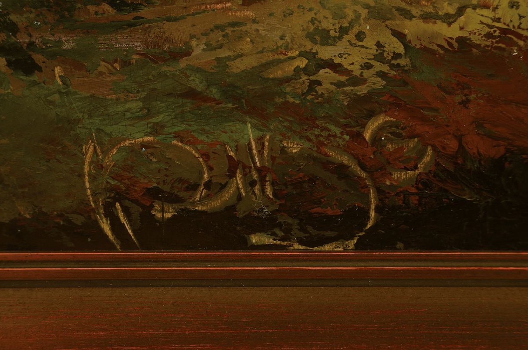 Detail a: Karl Philipp Spitzer, 1887 Speyer - 1954, Landschaft mit Bäumen, Öl/Platte, li. unten signiert, l. Alters- und Gebr.-spuren, 60 x 75 cm, Rahmen: 70 ...