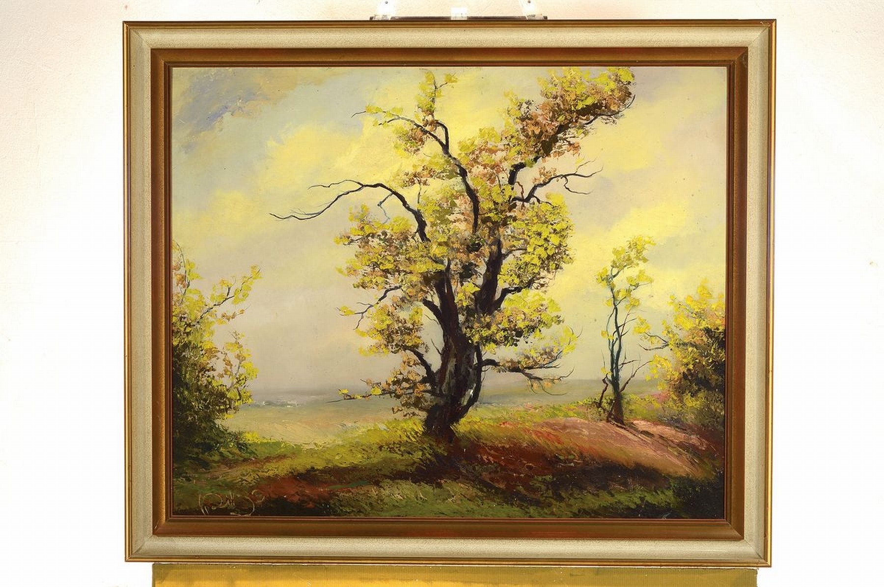 Detail k: Karl Philipp Spitzer, 1887 Speyer - 1954, Landschaft mit Bäumen, Öl/Platte, li. unten signiert, l. Alters- und Gebr.-spuren, 60 x 75 cm, Rahmen: 70 ...