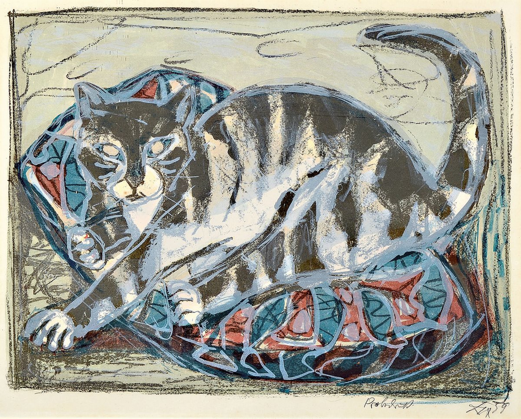Otto Dix, 1891 Untermhaus - 1969 Singen am Hohentwiel, "Katze", Farblithografie in sieben Farben, auf van Gelder Zonen-Bütten, bezeichnet ...