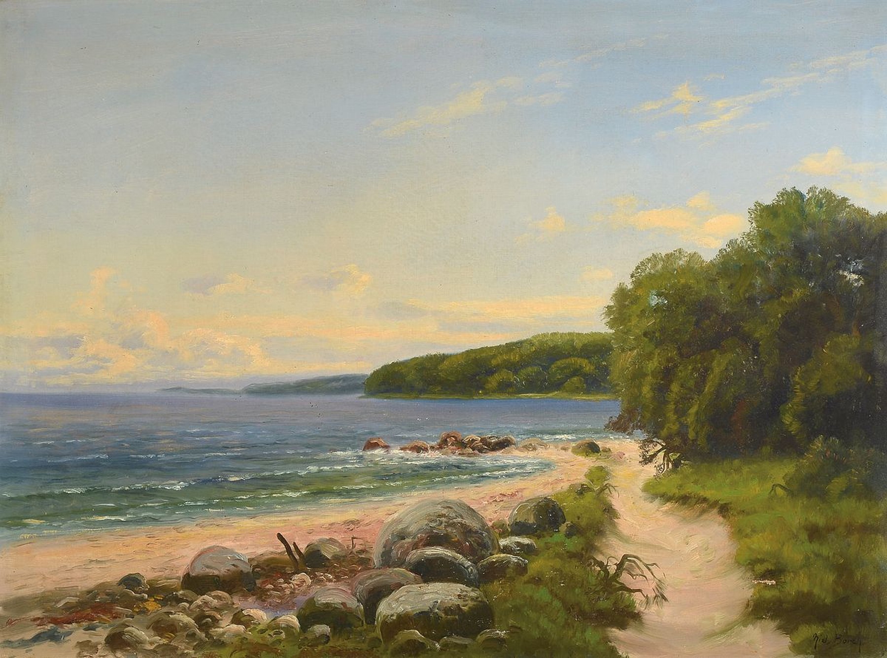Niels Borch, dänischer Maler, erste Hälfte 20. Jh., Küstenansicht mit Blick auf das Meer, Öl/Lwd, kl. Leinwandschaden, re. u. signiert, ca. 65 x ...