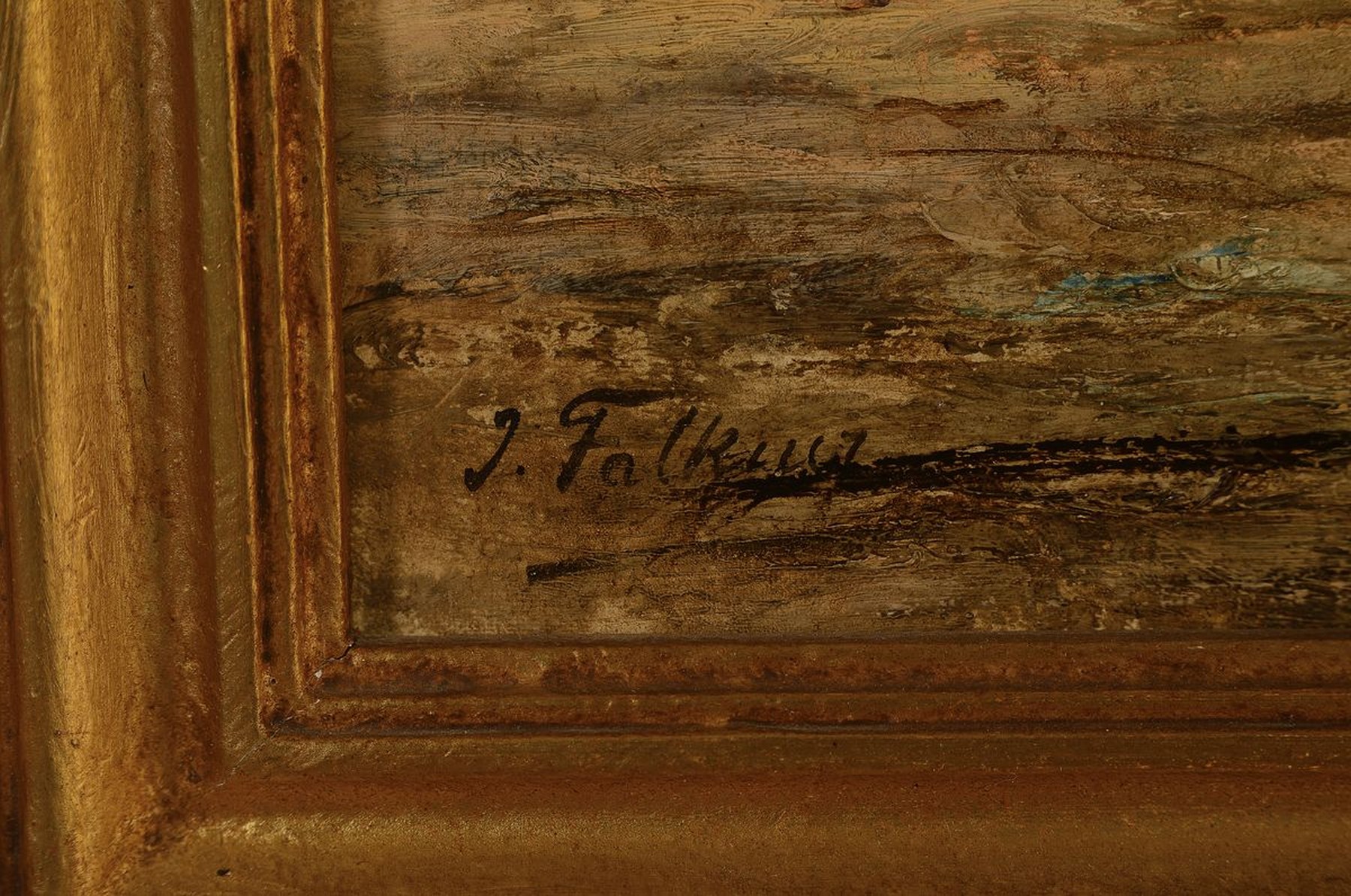Detail a: J. Falkner, Künstler 2. Hälfte 19. Jh., zwei Pendants: Seegrassammler an der Küste mit Pferden bzw. Fuhrwerken, beide re. u. signiert, Öl/Lwd, ...