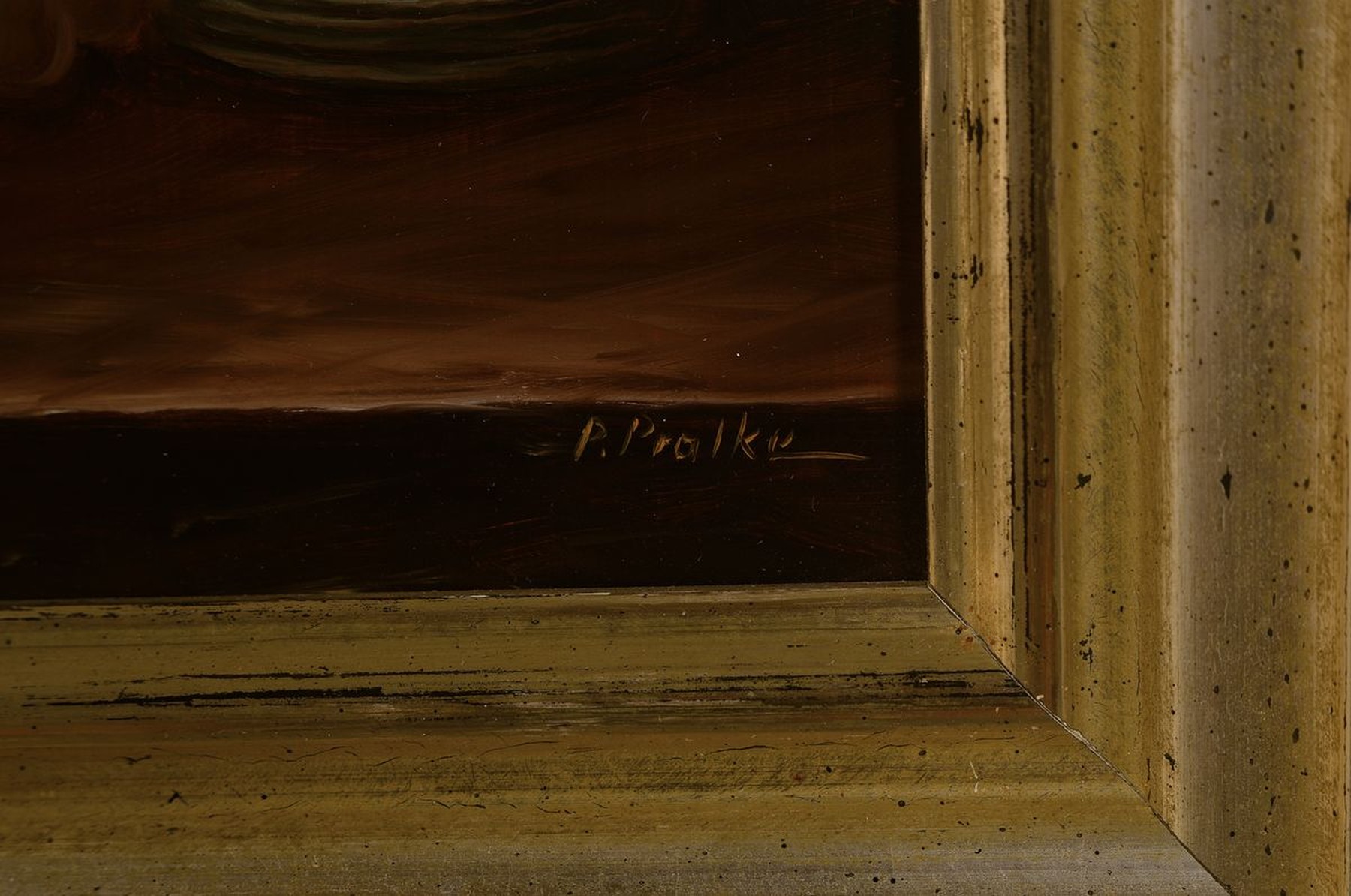 Detail a: Peter Pralke, geb. 1910 Bukarest,, Stillleben mit Fayencekanne, Blumen, und Früchten, Öl/Lwd, re. u. signiert, 26 x 50cm, Rahmen: 33 x 58 cm