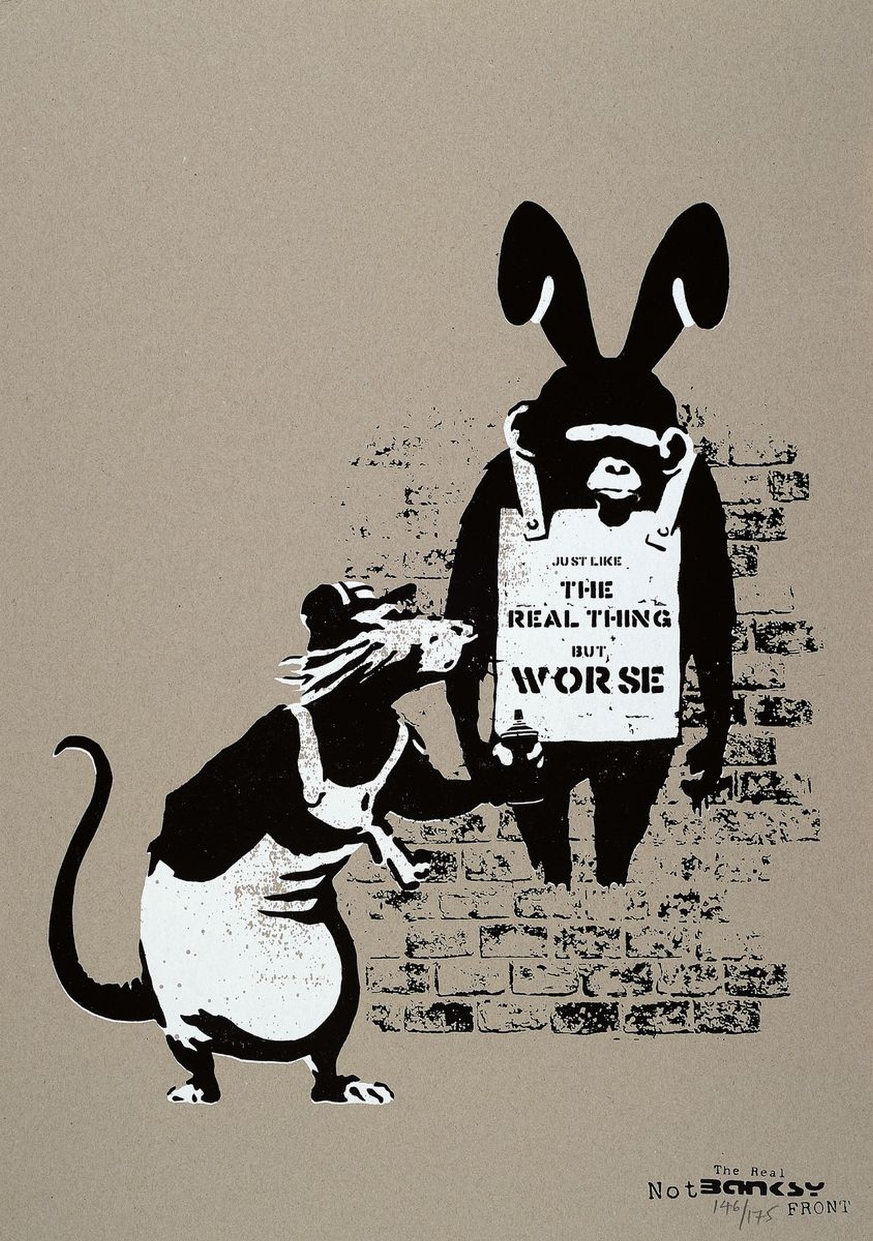 The Real Not Banksy Front, "Like The Real thing but Worse", Siebdruck auf Karton, num. 146/175, verso sign., Stempel, inkl. Zertifikat, ca. ...